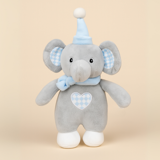 Smile Baby Soft Plush Elephant Toy – Ultra-Cuddly Grey & Blue Stuffed Animal for Infants | Safe for Newborns | Baby Shower Gift