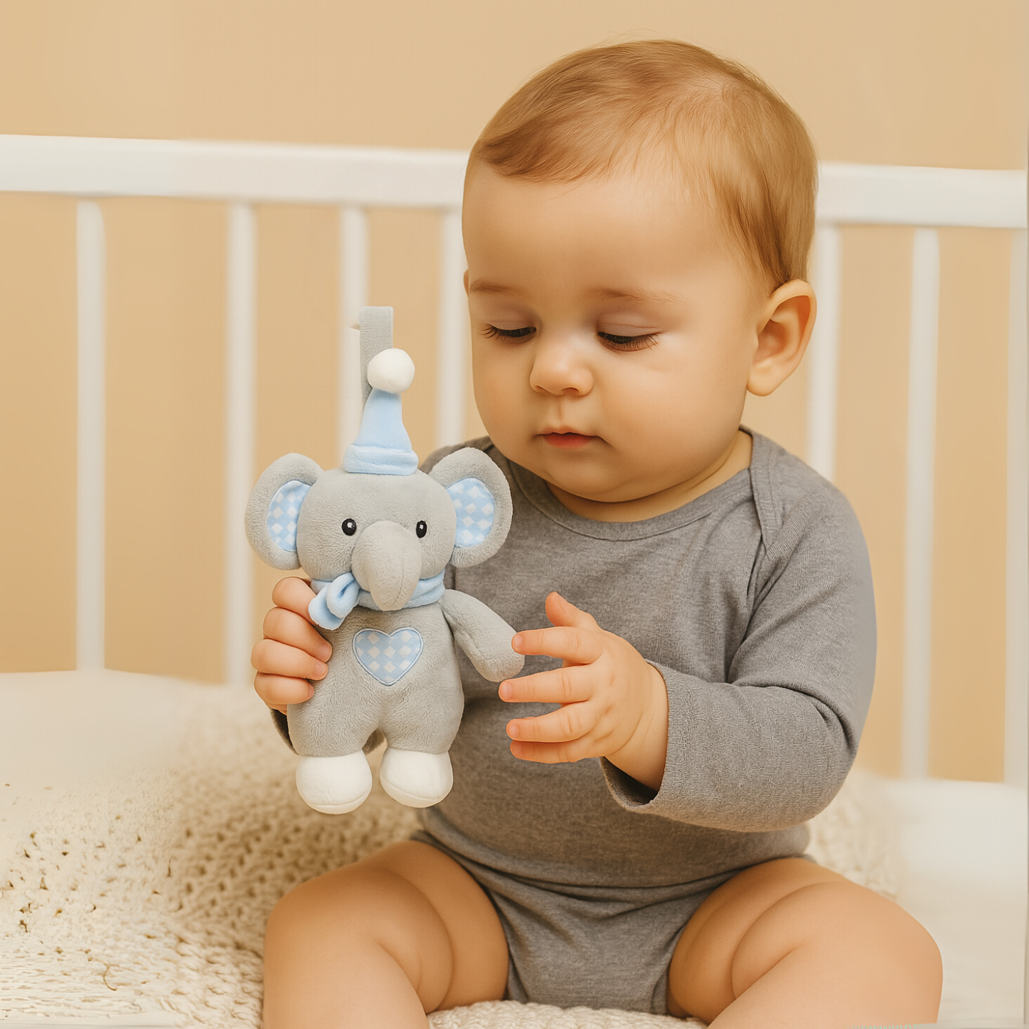 Smile Baby Soft Plush Elephant Toy – Ultra-Cuddly Grey & Blue Stuffed Animal for Infants | Safe for Newborns | Baby Shower Gift