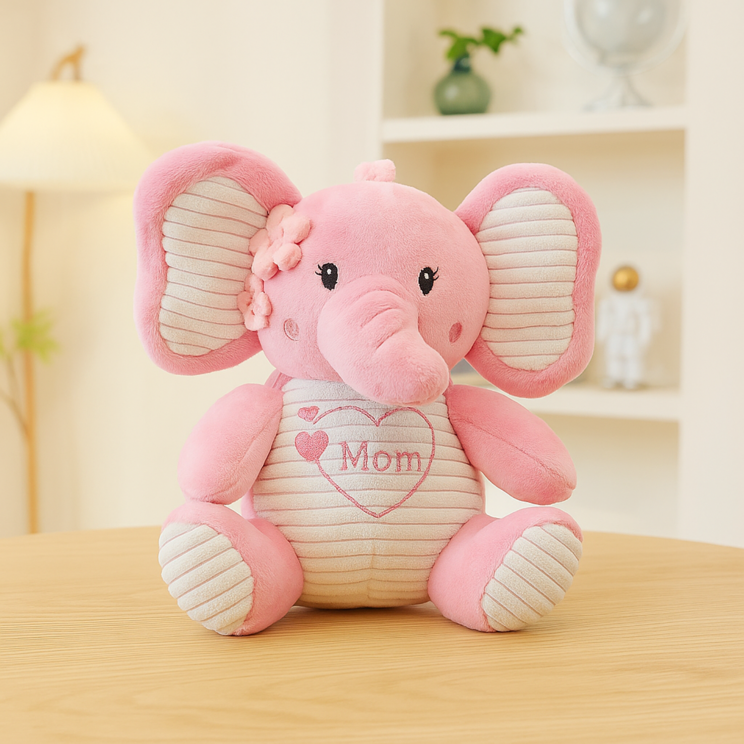 Smile Baby Pink Elephant Plush Hanging Toy – Musical Pull String | “I Love You Mom” Embroidery | Crib & Stroller Attachment | Soft & Safe for Babies (0–12 Months)