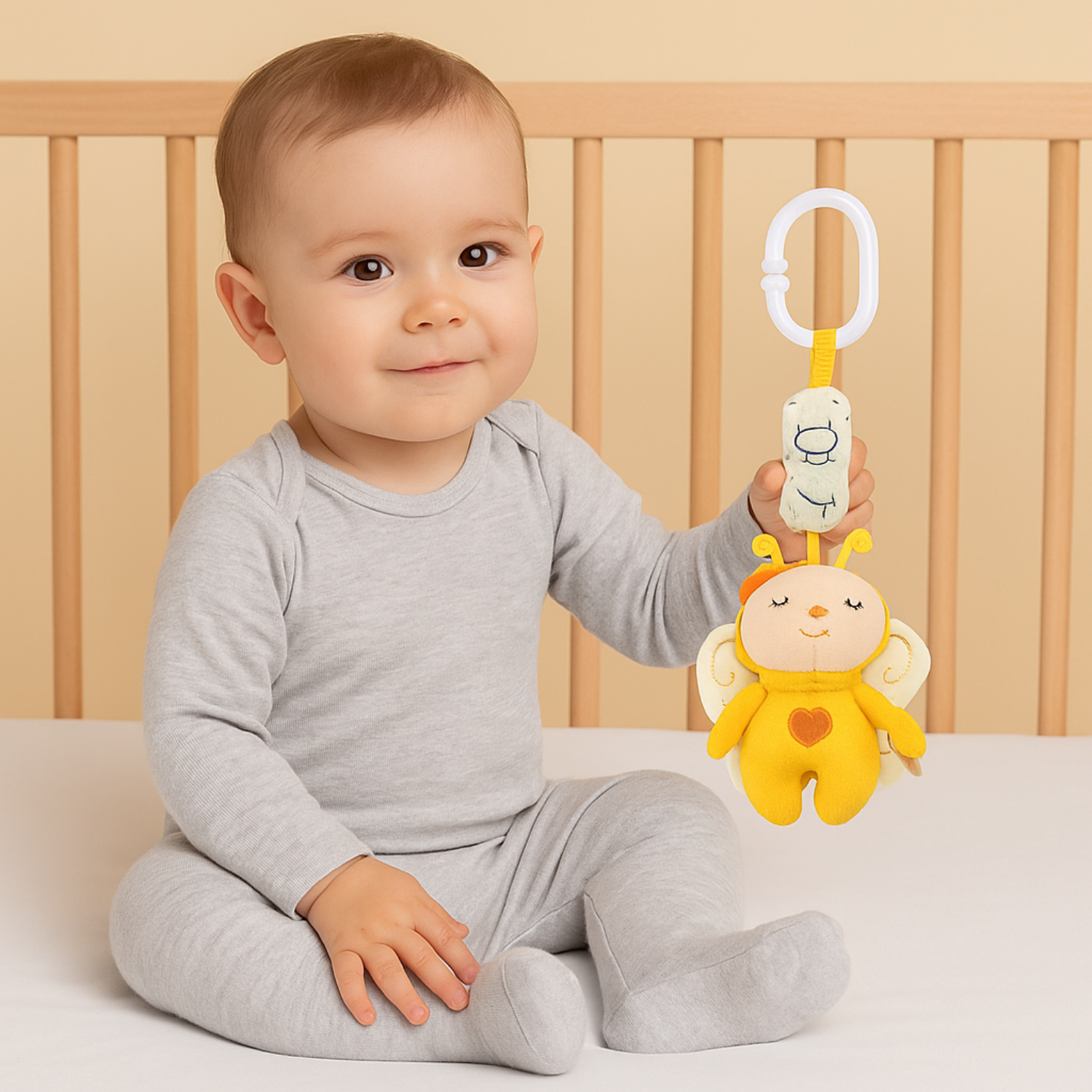 Smile Baby Hanging Plush Bee Toy – Soft & Safe for Stroller & Crib | Newborn Sensory Toy (0+ Months)