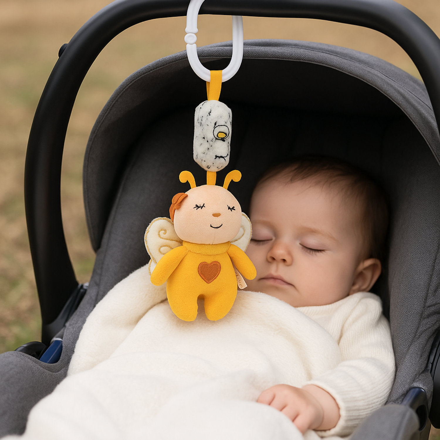 Smile Baby Hanging Plush Bee Toy – Soft & Safe for Stroller & Crib | Newborn Sensory Toy (0+ Months)