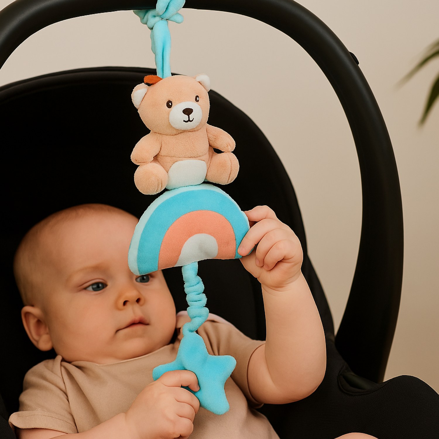 Smile Baby Bear Rainbow Hanging Plush Toy – Musical Star Pull | Crib & Stroller Toy | Soft & Safe | Baby Boy Gift | 0+ Months