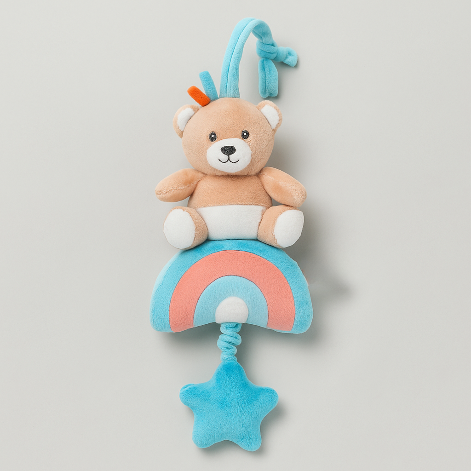Smile Baby Bear Rainbow Hanging Plush Toy – Musical Star Pull | Crib & Stroller Toy | Soft & Safe | Baby Boy Gift | 0+ Months