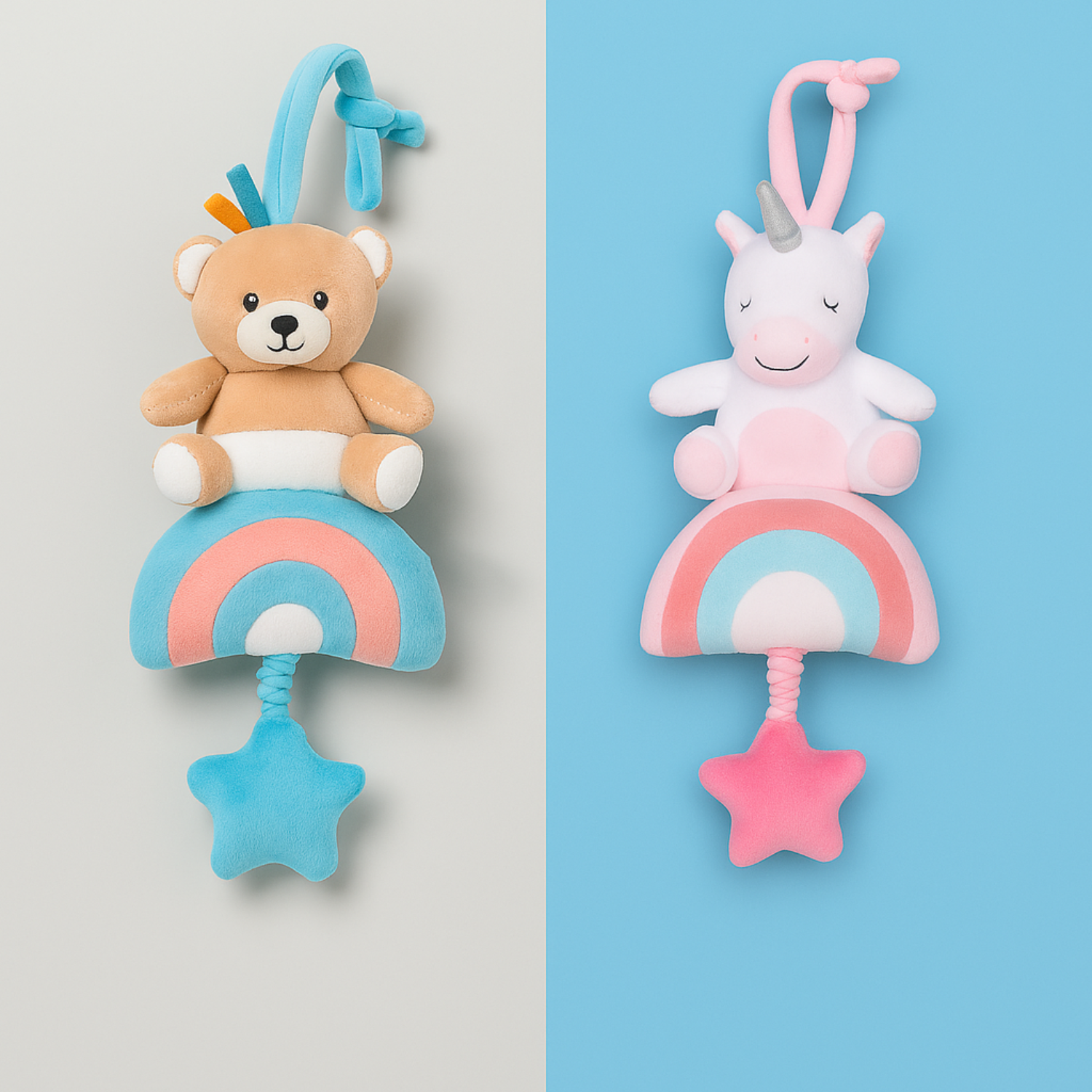 Smile Baby Bear Rainbow Hanging Plush Toy – Musical Star Pull | Crib & Stroller Toy | Soft & Safe | Baby Boy Gift | 0+ Months