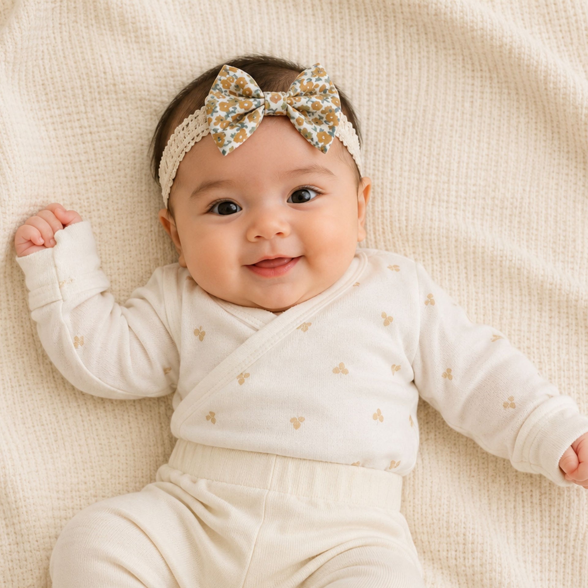 Smile Baby Baby Girl Headband Set – Soft Bow Knot & Floral Lace Headbands for Newborns, Infants & Toddlers – 3 Piece Hair Accessories Combo