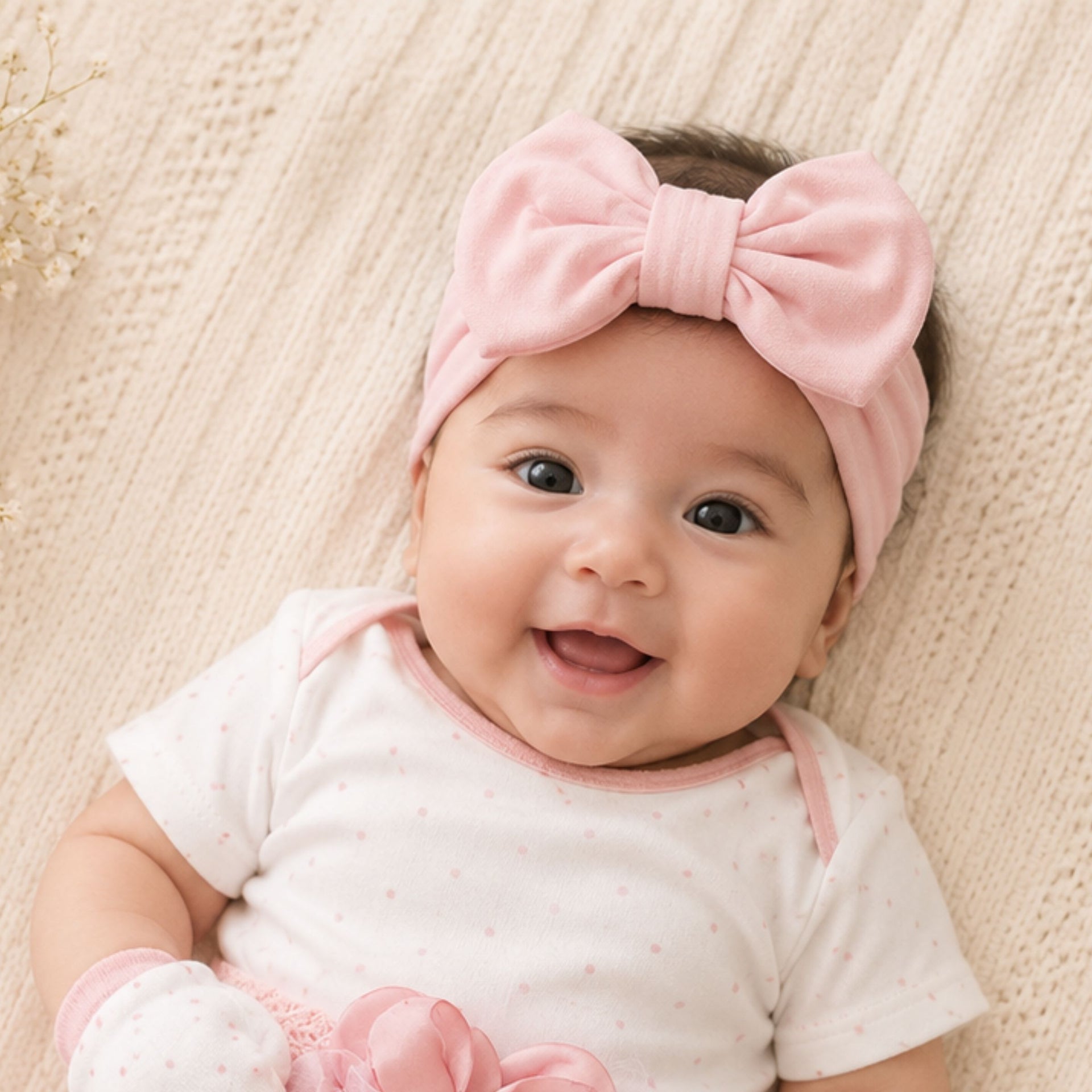 Smile Baby Baby Girls Soft Nylon Headband Set | Cute Bow, Floral & Net Flower Hairband Combo for Newborn, Infant & Toddler