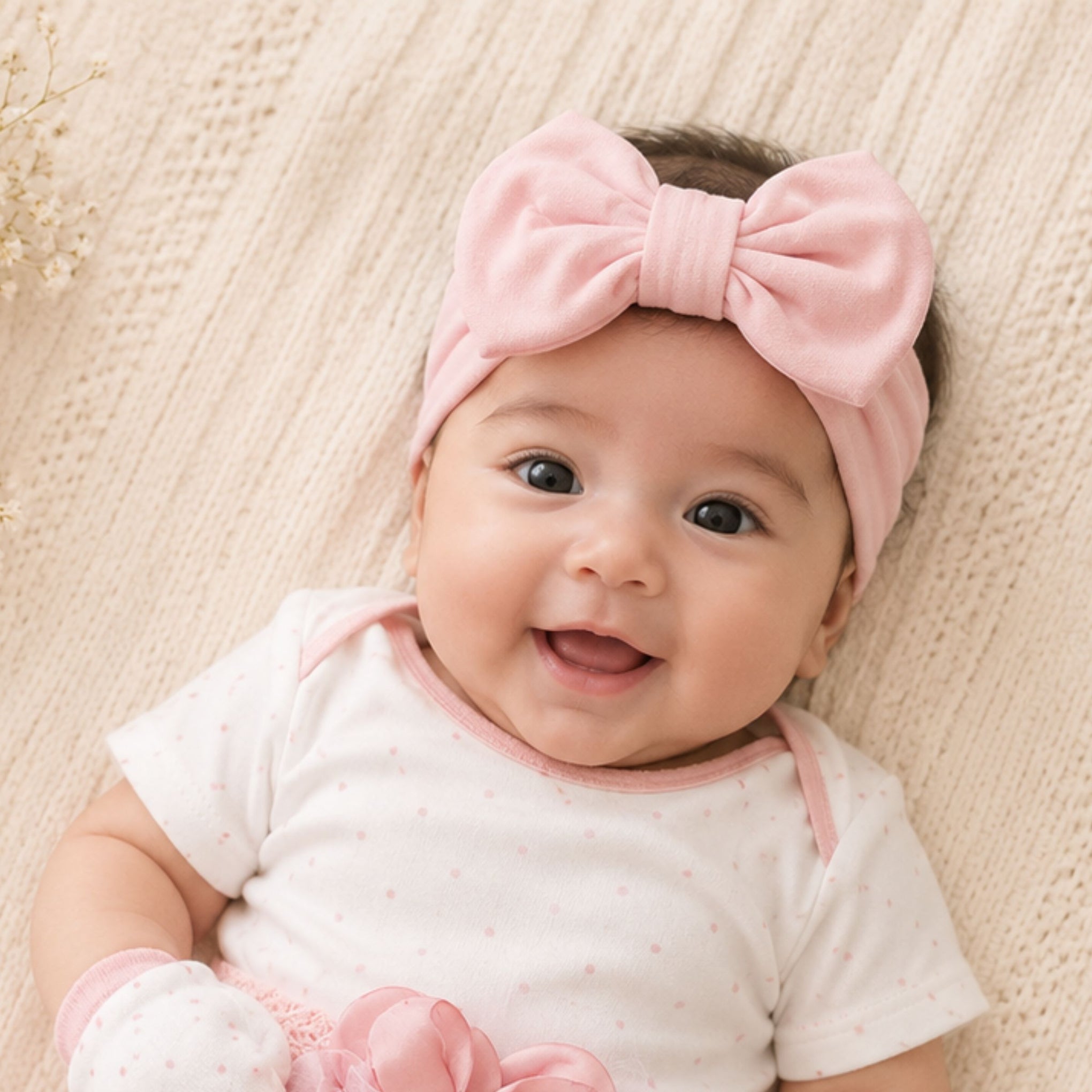 Smile Baby Baby Girls Soft Nylon Headband Set | Cute Bow, Floral & Net Flower Hairband Combo for Newborn, Infant & Toddler