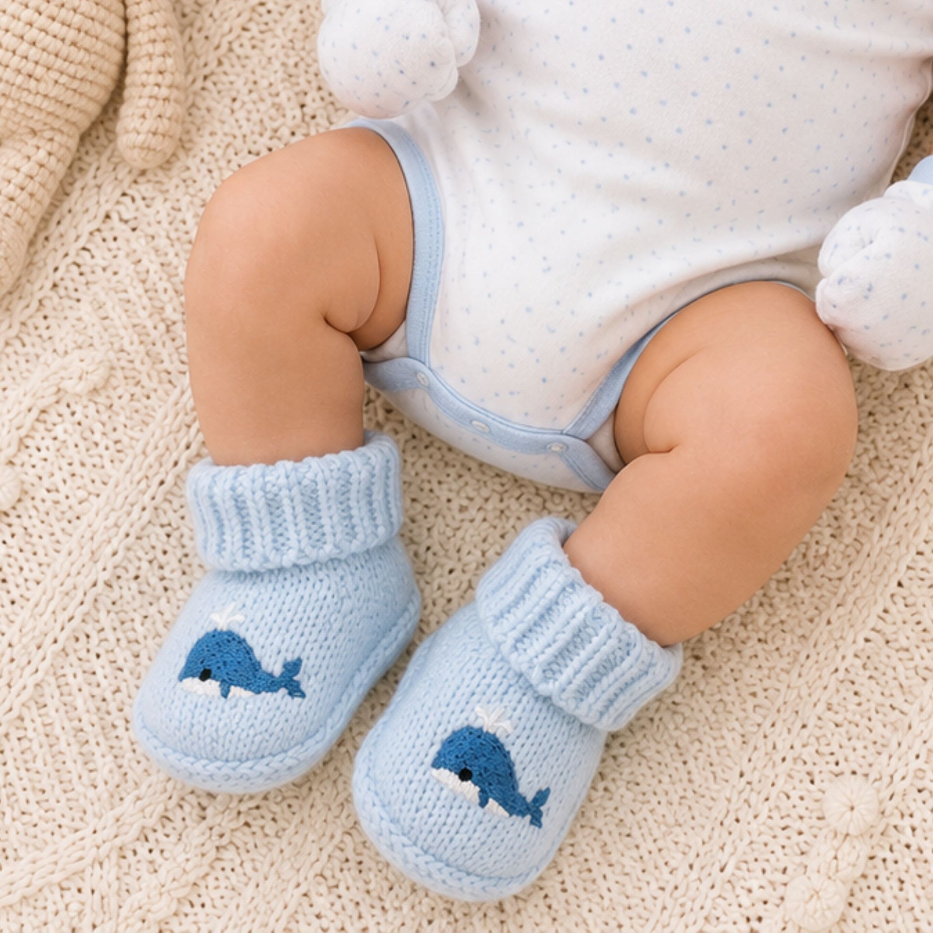 Smile Baby Whale Design Newborn Baby Booties Socks | Soft Warm Knitted Infant Socks for Boys & Girls