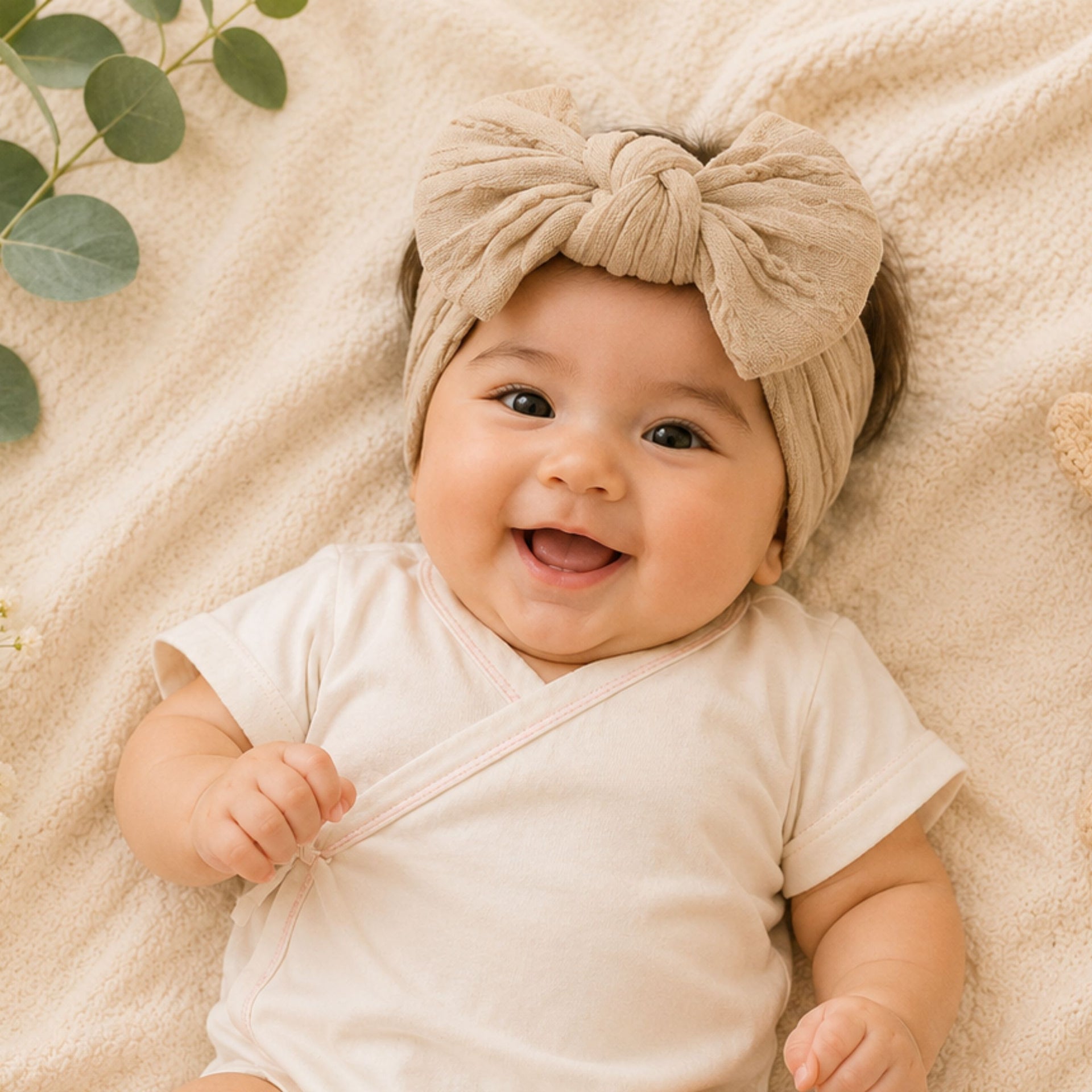 Smile Baby Baby Girl Turban Headband Set – Soft Stretch Bow Headwraps for Newborns, Infants & Toddlers – 3 Piece Hair Accessories Combo