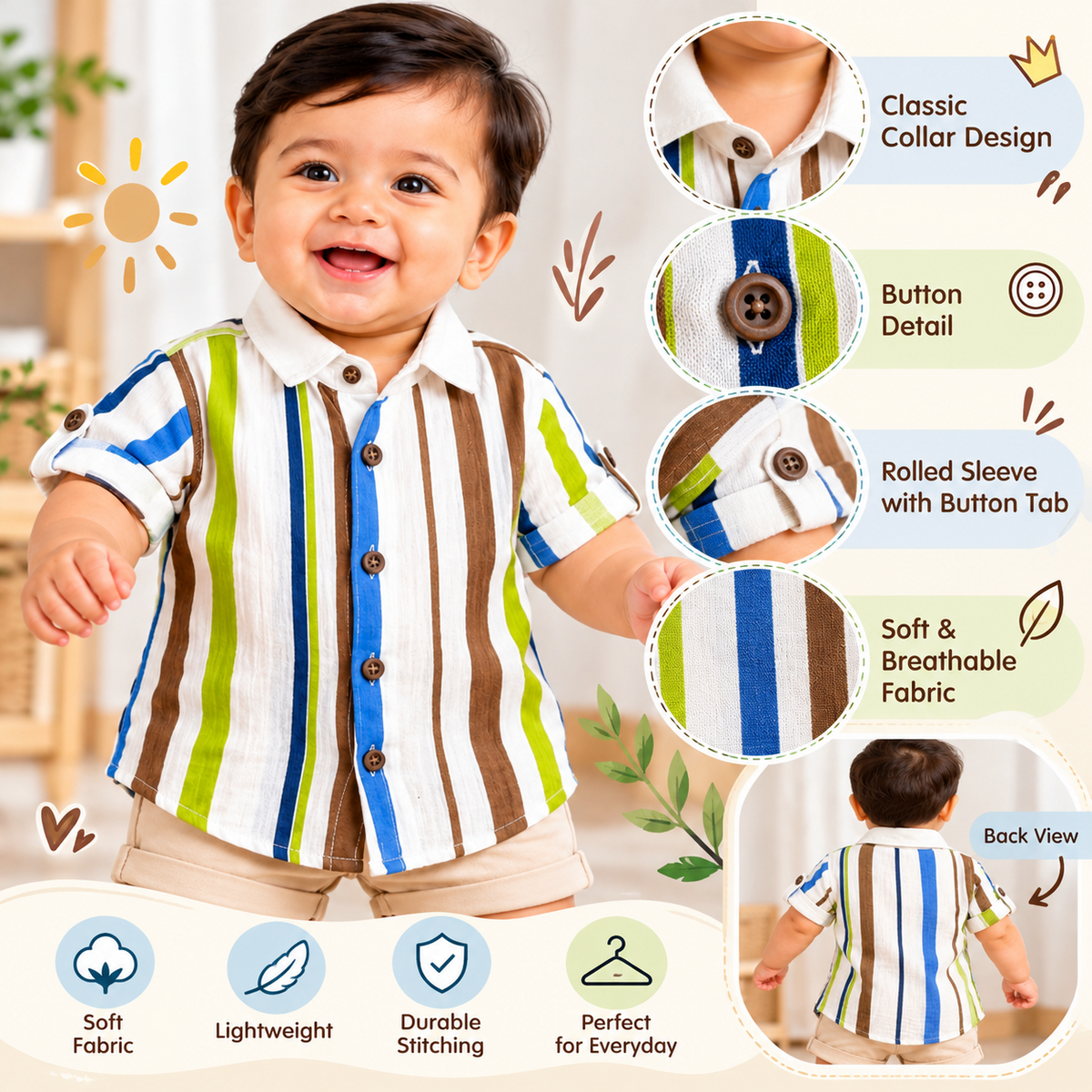 GUSTO boys striped shirt product details infographic