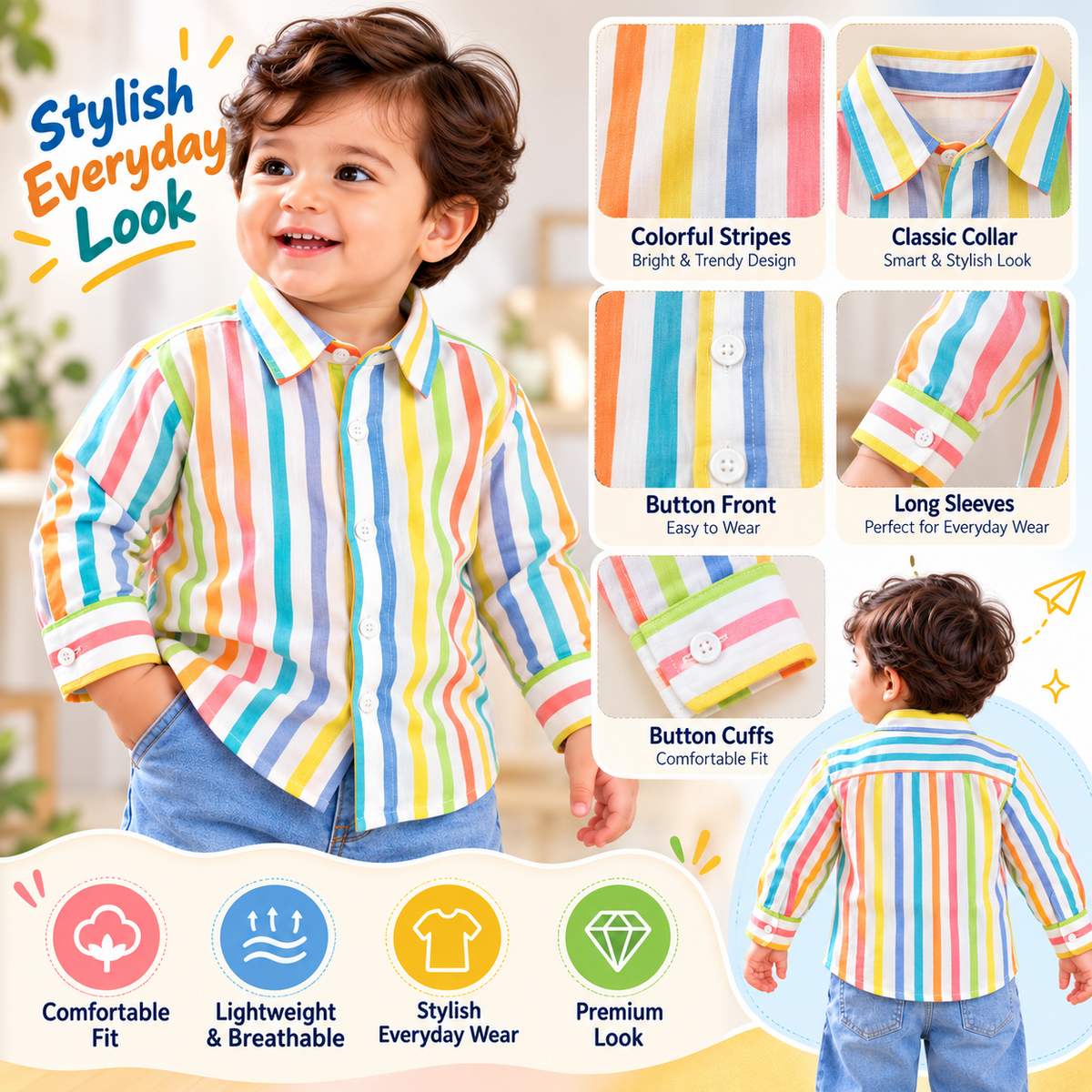 BLAZO boys multicolor striped shirt product features
