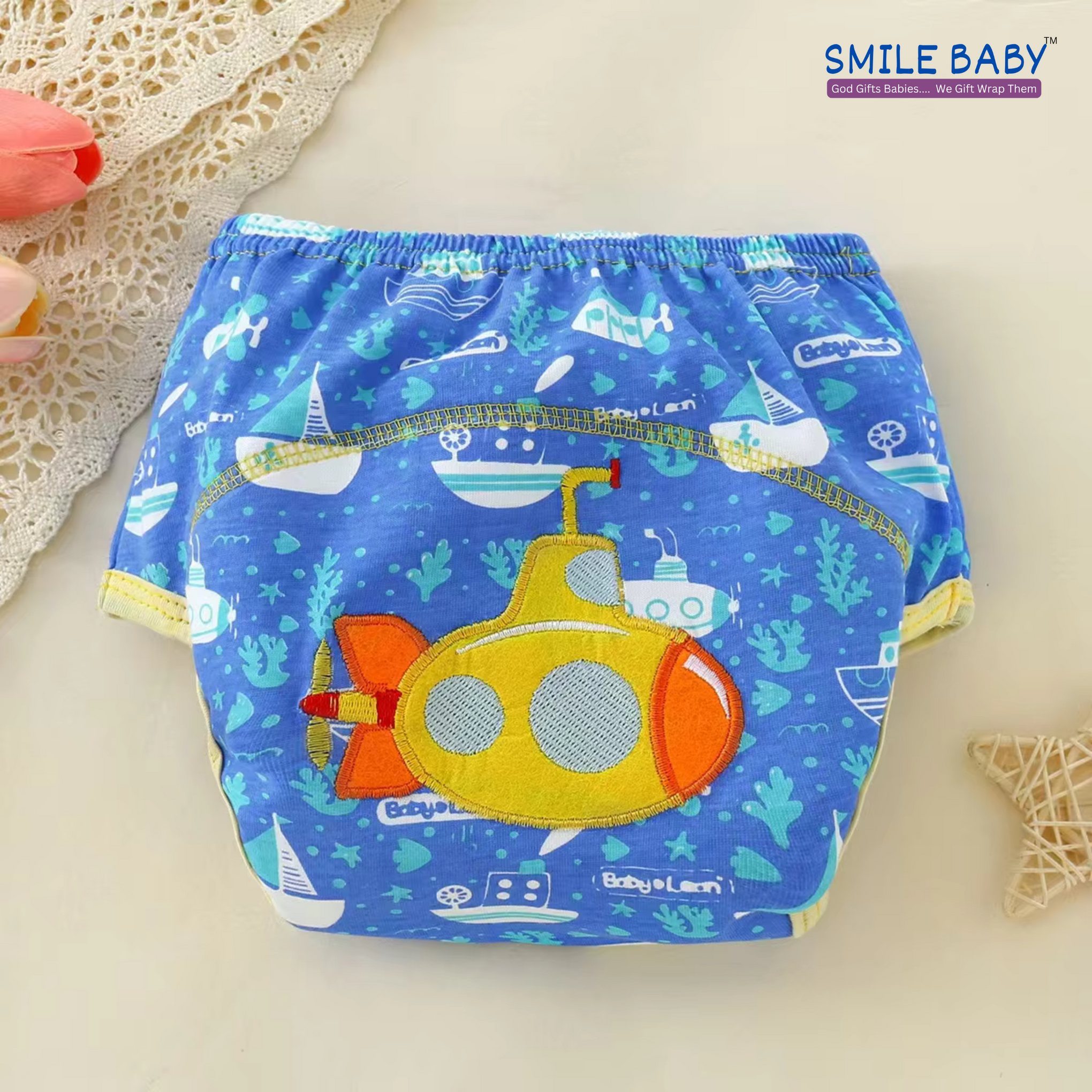 Smile Baby Potty Training Pants Boys Girls Training Underwear Reusable (Dog/Starfish/Submarine) PACK OF 3 | 0 to 2 year