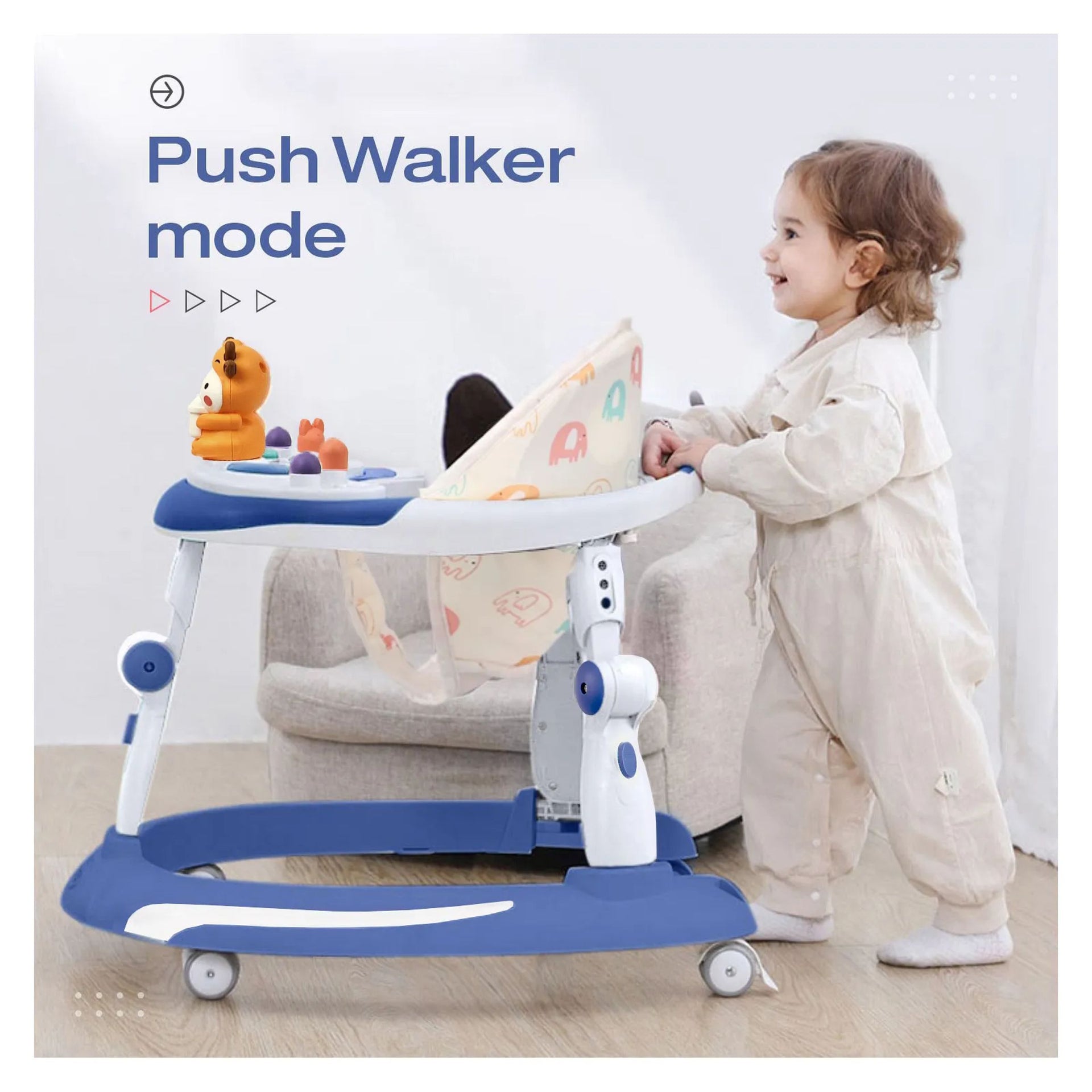 R for Rabbit Baby Walker With 3 Level Height Adjustment 4 Level Seat Adjustment & Recreational Toy Bar - Blue & White , GREY/WHITE