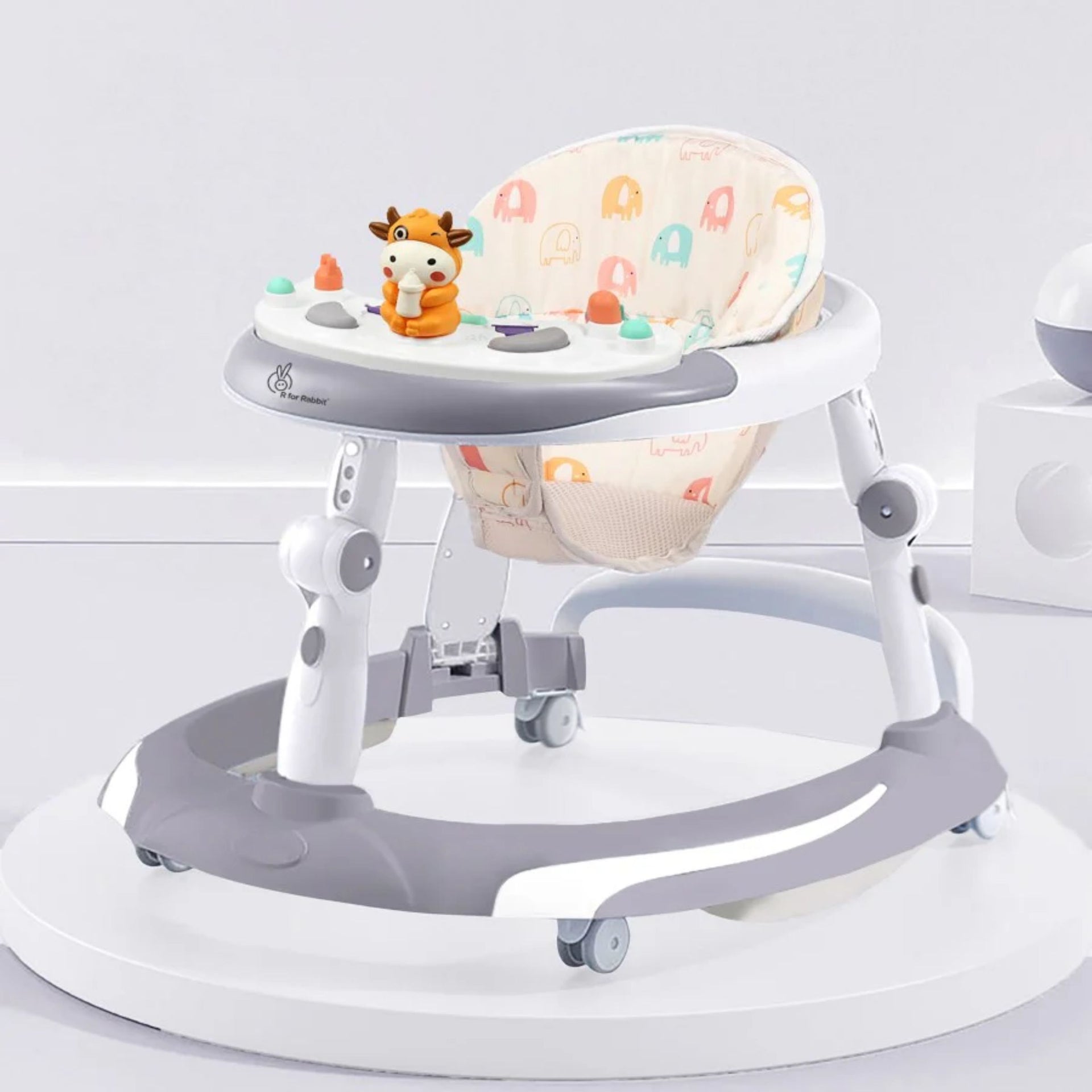 R for Rabbit Baby Walker With 3 Level Height Adjustment 4 Level Seat Adjustment & Recreational Toy Bar - Blue & White , GREY/WHITE