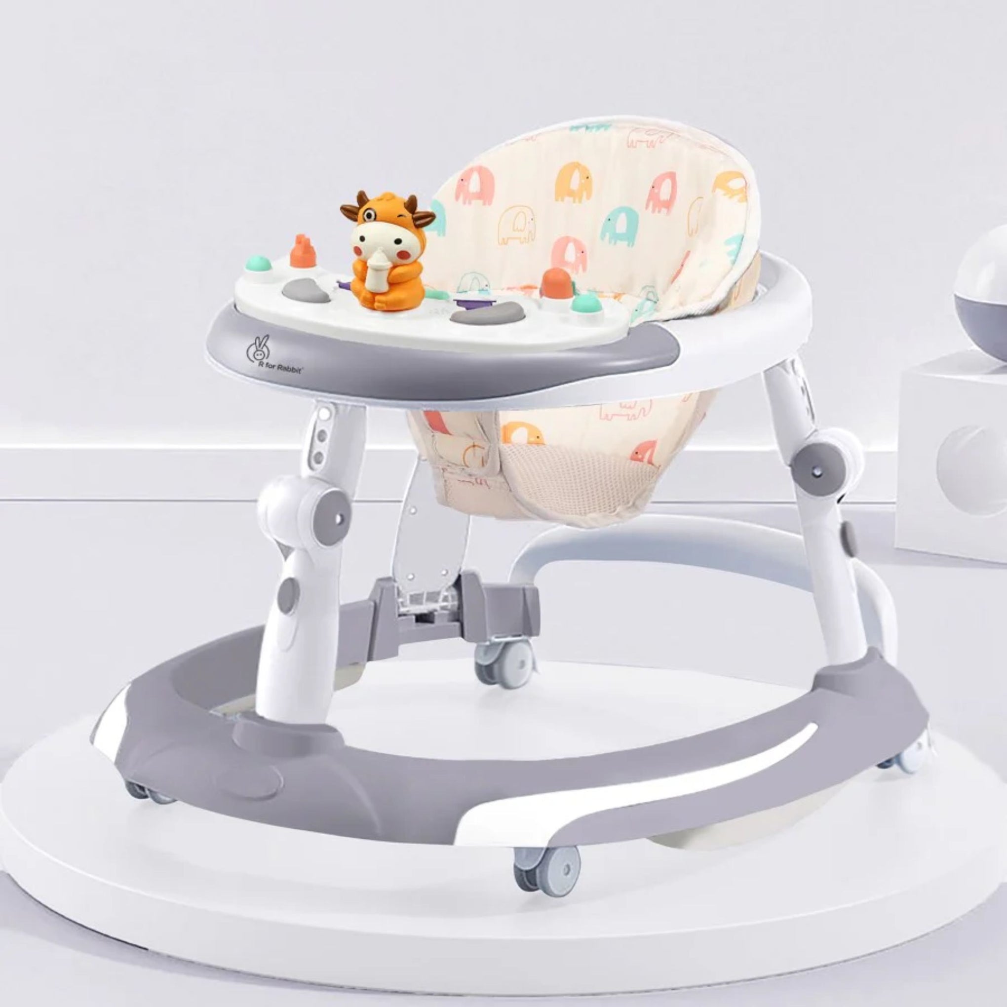 R for Rabbit Baby Walker With 3 Level Height Adjustment 4 Level Seat Adjustment & Recreational Toy Bar - Blue & White , GREY/WHITE