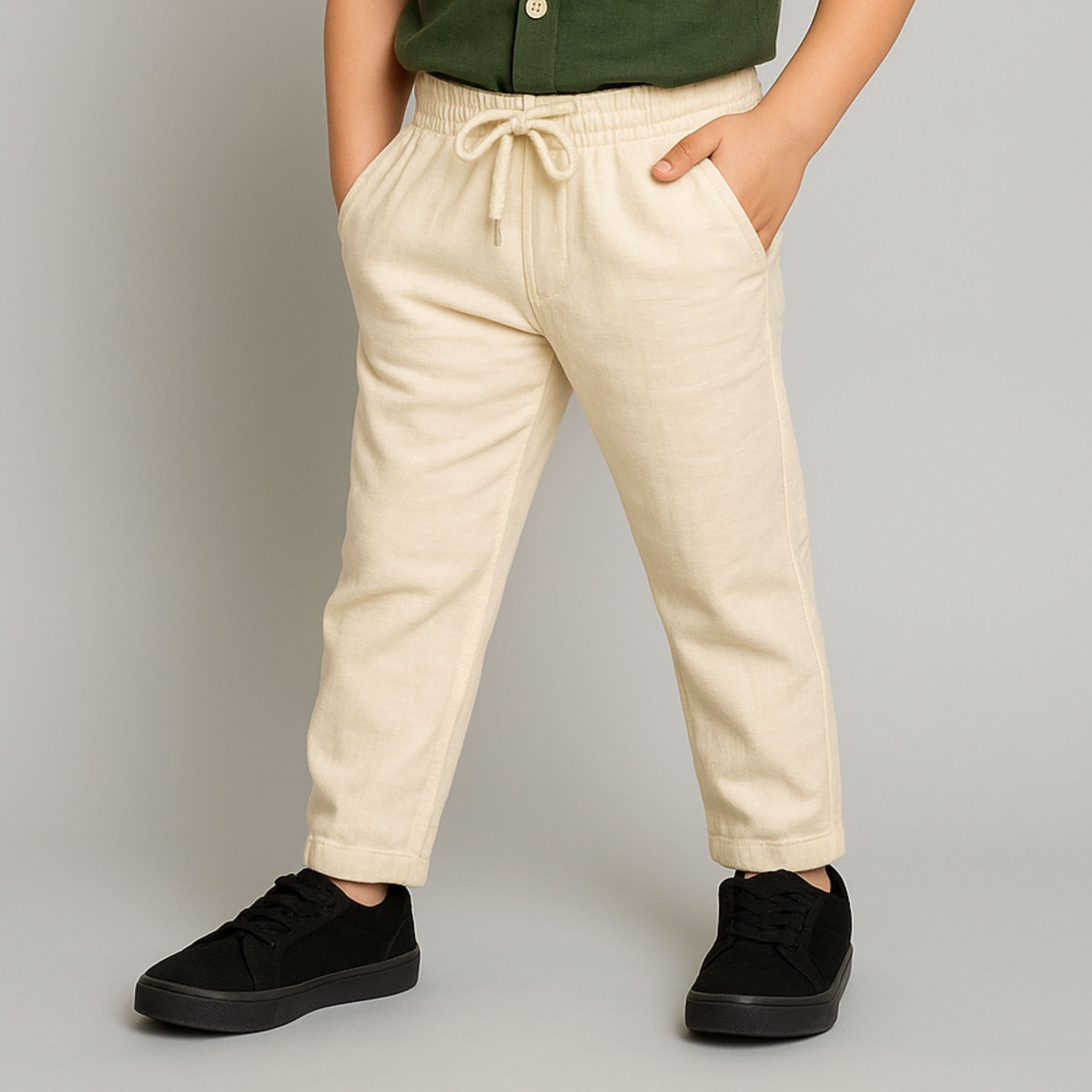 BLAZO Boys’ Cream Linen Pants – Soft & Breathable | Elastic Waist | Age 12 Month –12 Years