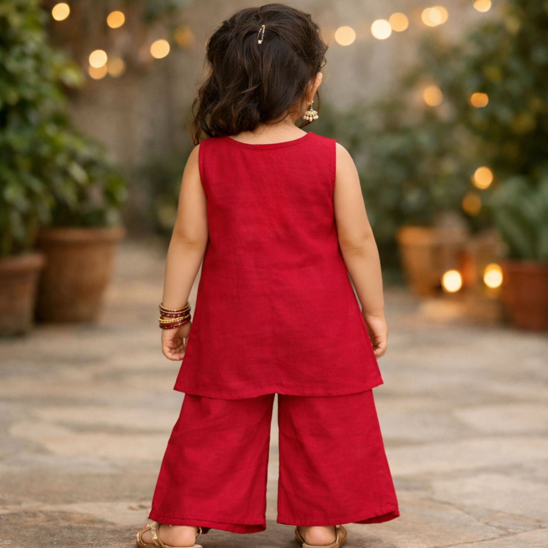 SPARKLE Girls Sharara Set – Red Embroidered Festive Wear (Ages 3–9 Years)