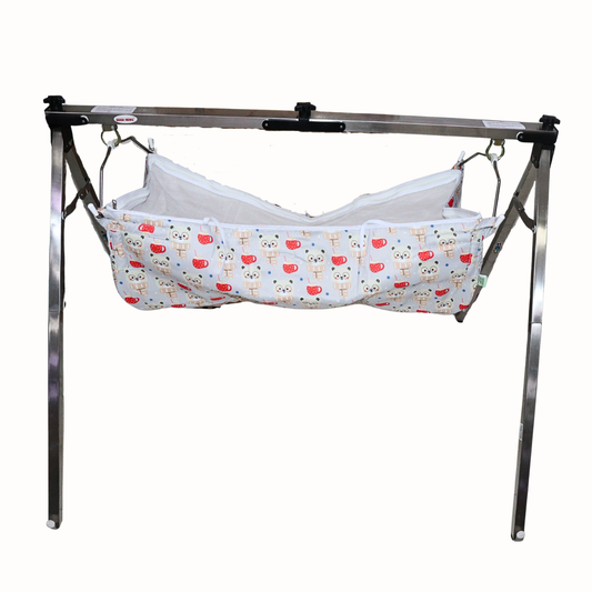 Smile Baby Teddy Bear Print Baby Cradle Cloth with Mosquito Net – Soft & Cozy Newborn Hammock