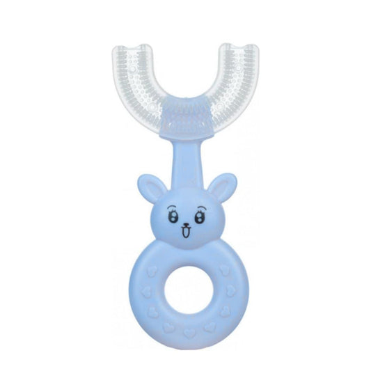 Smile Baby U-Shaped Toothbrush Kids 1 Pcs - Toddler Toothbrush With Food Grade Soft Silicone Brush Head, Manual Whole Mouth For Kids Age 2-6, 360° Oral Teeth Cleaning Design (Rabbit,Sky Blue)