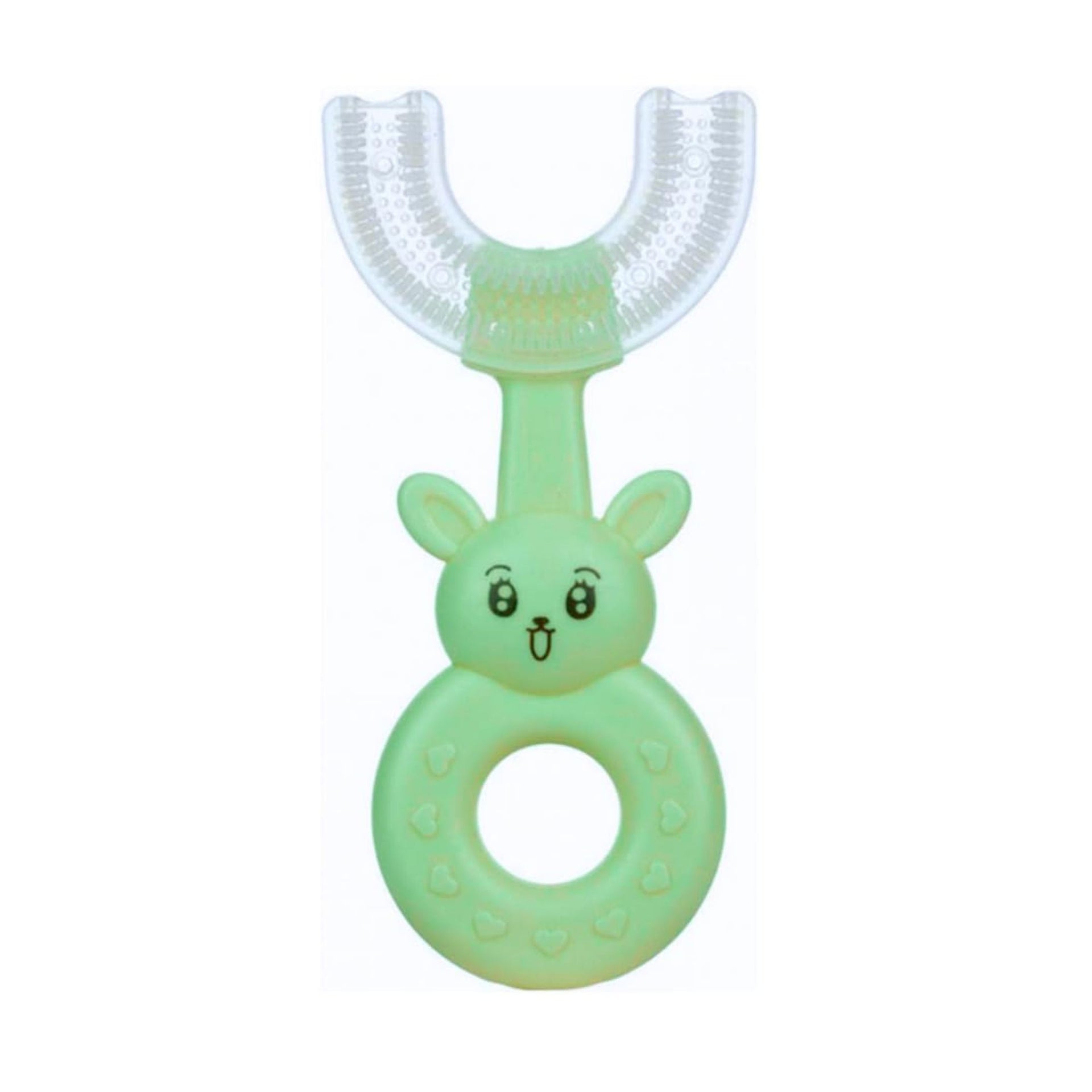 Smile Baby U-Shaped Toothbrush Kids 1 Pcs - Toddler Toothbrush With Food Grade Soft Silicone Brush Head, Manual Whole Mouth Toothbrush For Kids Age 2-6,360° Oral (Rabbit, Green)