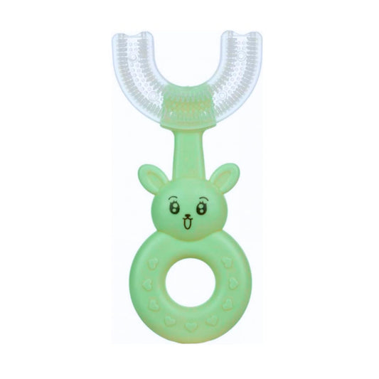 Smile Baby U-Shaped Toothbrush Kids 1 Pcs - Toddler Toothbrush With Food Grade Soft Silicone Brush Head, Manual Whole Mouth Toothbrush For Kids Age 2-6,360° Oral (Rabbit, Green)