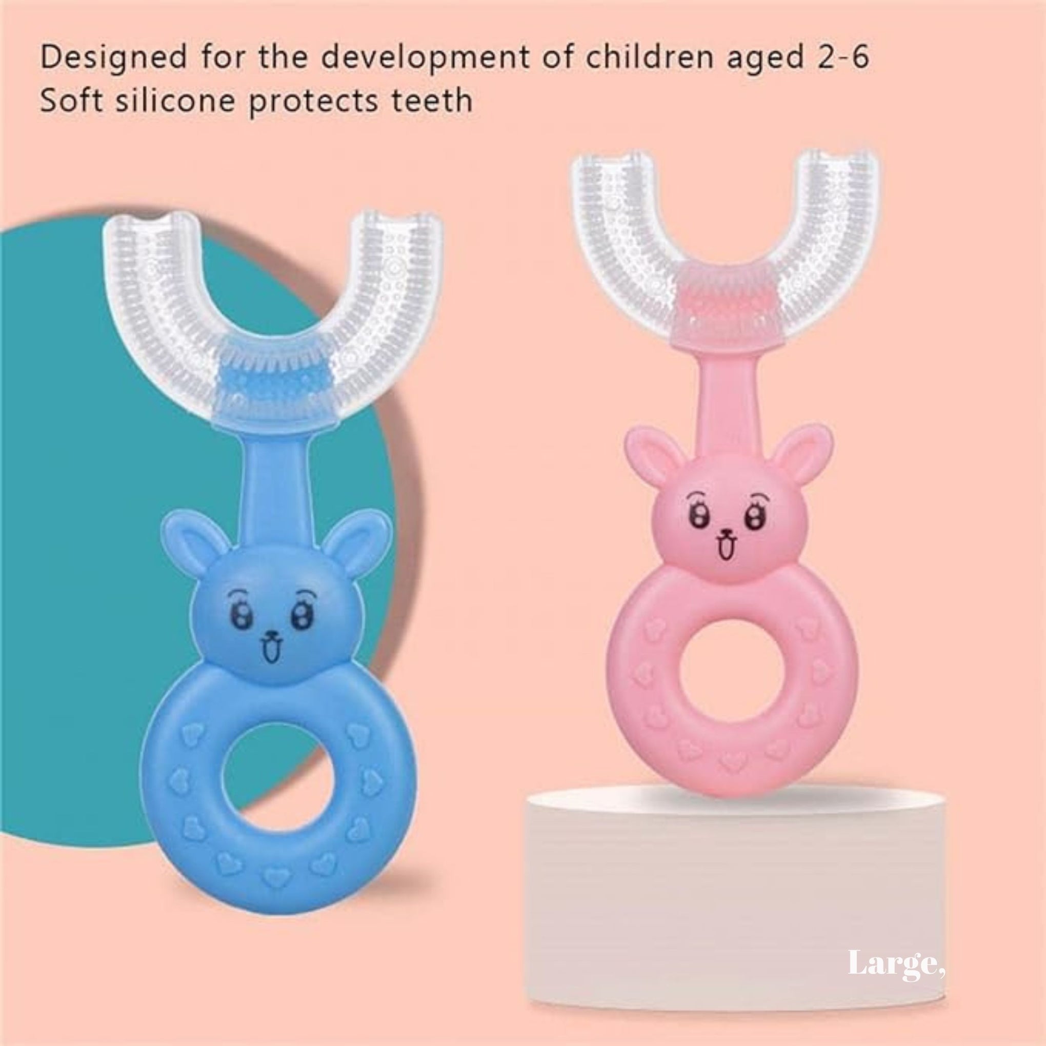 Smile Baby U-Shaped Toothbrush Kids 1 Pcs - Toddler Toothbrush With Food Grade Soft Silicone Brush Head, Manual Whole Mouth For Kids Age 2-6, 360° Oral Teeth Cleaning Design (Rabbit,Sky Blue)