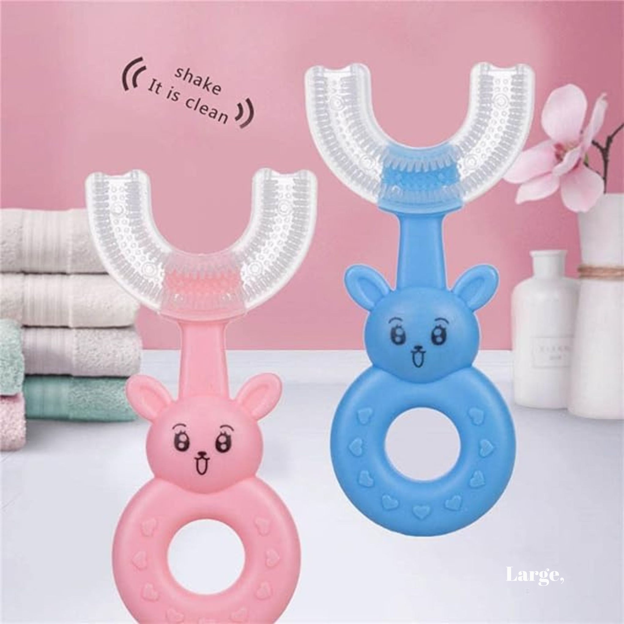 Smile Baby U-Shaped Toothbrush Kids 1 Pcs - Toddler Toothbrush With Food Grade Soft Silicone Brush Head, Manual Whole Mouth For Kids Age 2-6, 360° Oral Teeth Cleaning Design (Rabbit,Sky Blue)