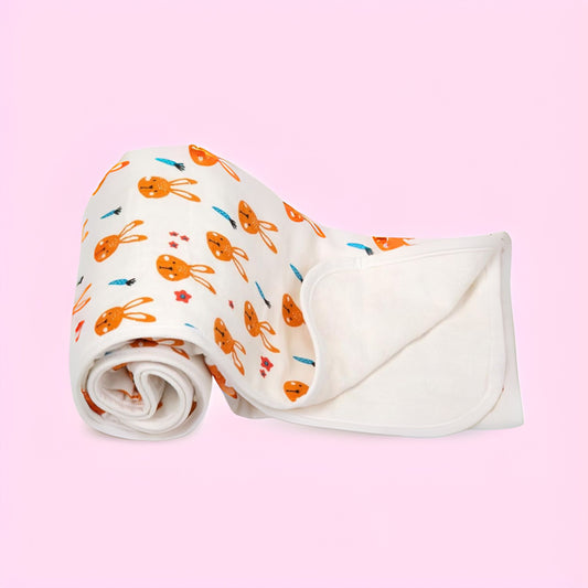 Mee Mee Supremely Absorbent 100% Cotton 2 Layer Premium Soft Baby Towel for New Born | 2 Layers of Muslin & Terry | Washcloth for Kids/Toddlers/Infants/Babies | Pack of 1- Bunny Rabbit PRINT