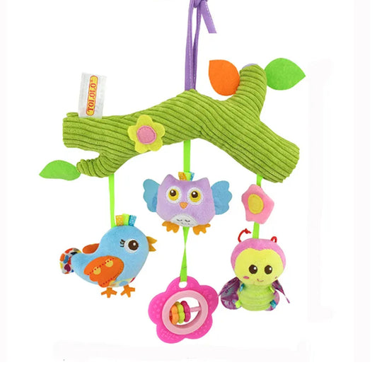 Smile Baby  Baby Toys 0-1 Year Old Animal Bed Bells Soothing Plush Toys Baby Rattles Baby Carriage Hanging(C Crossbar - Birds)