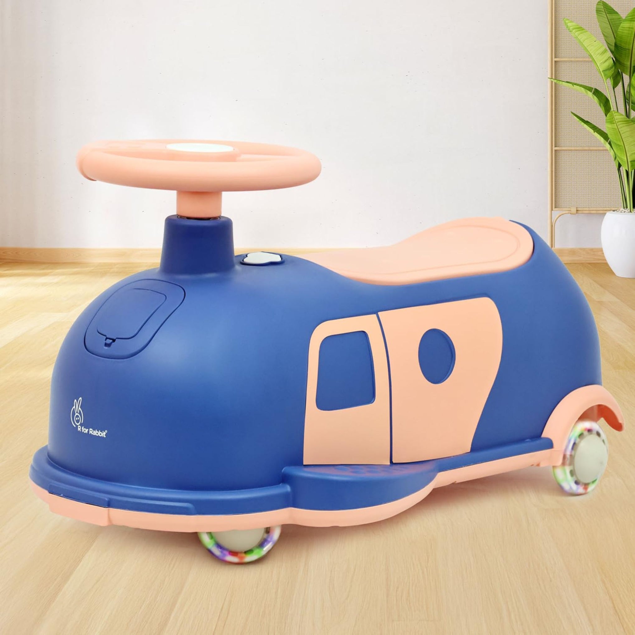 R for Rabbit Iya Iya Caravan 3 in 1 Kids Swing Car, Push & Pull Ride-On with Scratch Free PU LED Wheels & ABEC7 Bearing, Baby Twister Magic Car for 2+ Years Boys & Girls, Upto 75 Kgs (Blue Peach)