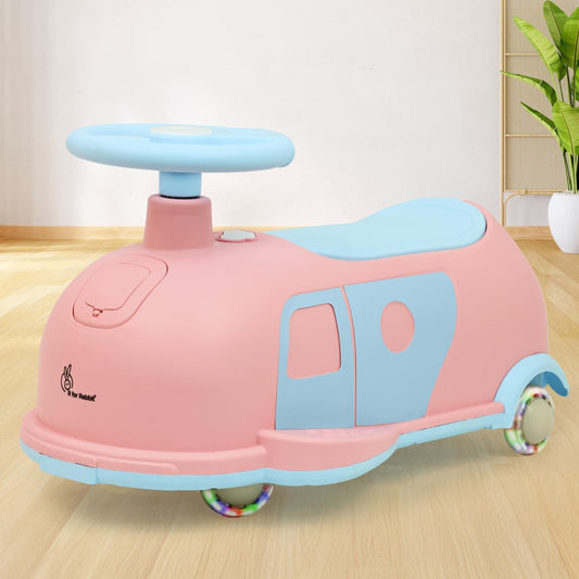 R for Rabbit Iya Iya Caravan 3 in 1 Kids Swing Car, Push & Pull Ride-On with Scratch Free PU LED Wheels & ABEC7 Bearing, Baby Twister Magic Car for 2+ Years Boys & Girls, Upto 75 Kgs (Pink Blue)