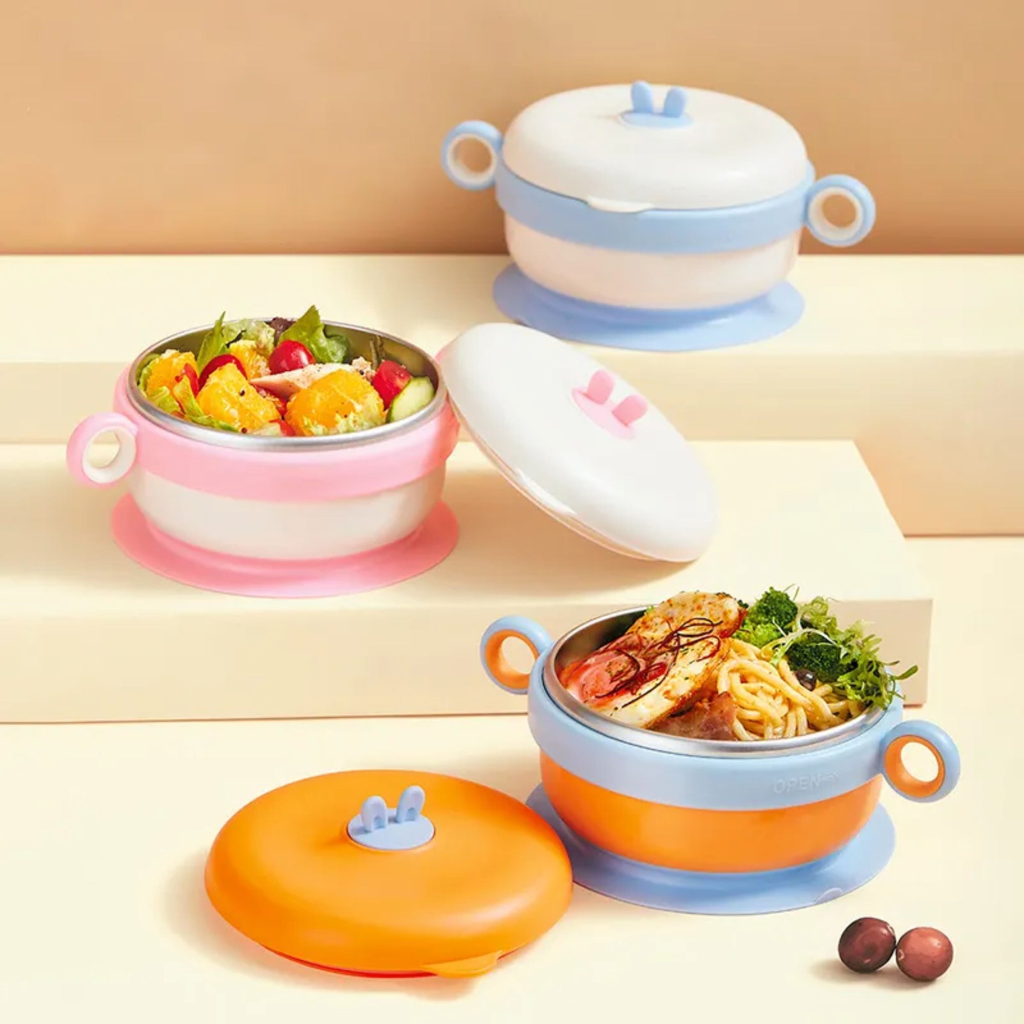 Smile Baby Children's Double-Layer Feeding Bowl Lunch Box 316 Stainless Steel Food Grade Silicone Water-Filled Insulation Baby Plate Bowl