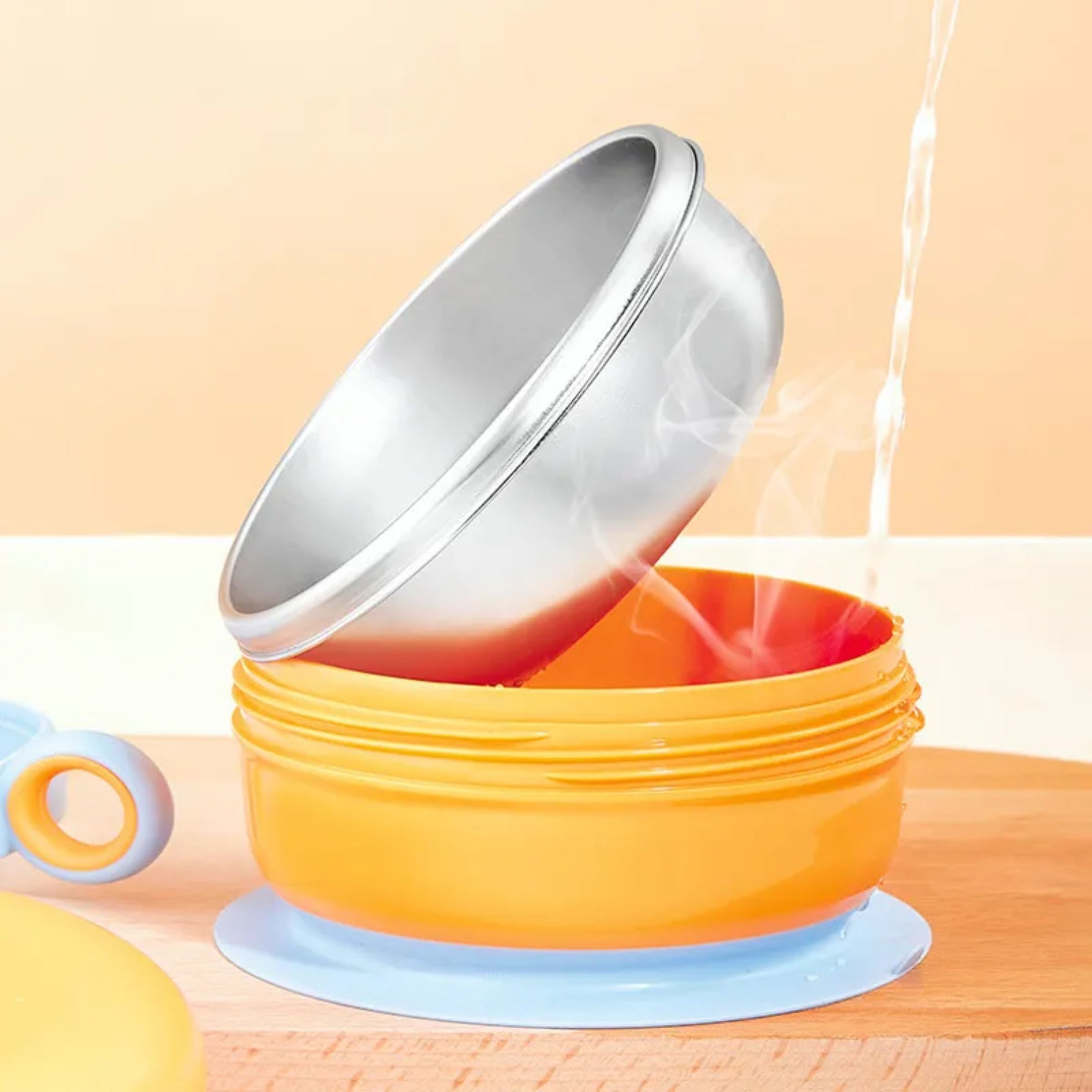 Smile Baby Children's Double-Layer Feeding Bowl Lunch Box 316 Stainless Steel Food Grade Silicone Water-Filled Insulation Baby Plate Bowl