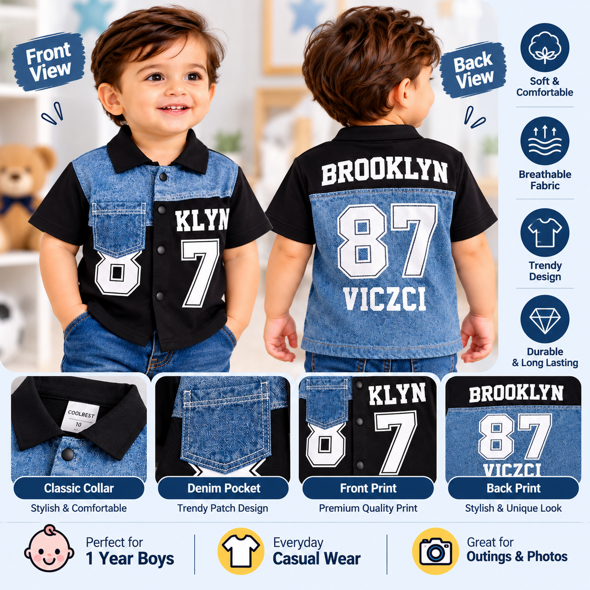 COOLEST boys shirt product infographic