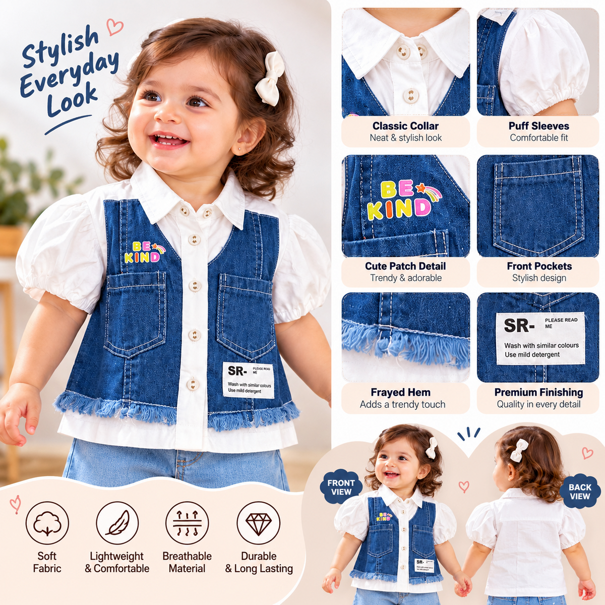 SMILE BABY girls denim and white outfit feature guide