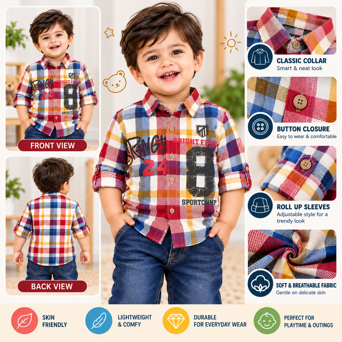 GUSTO boys multicolour plaid shirt product features