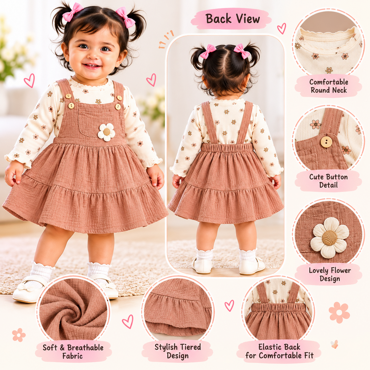 ORRIGANY mauve pinafore dress set product details