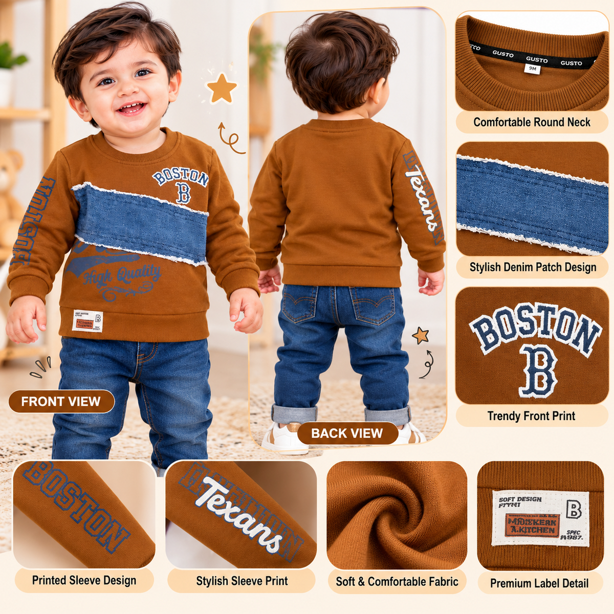 GUSTO boys rust brown sweatshirt product features