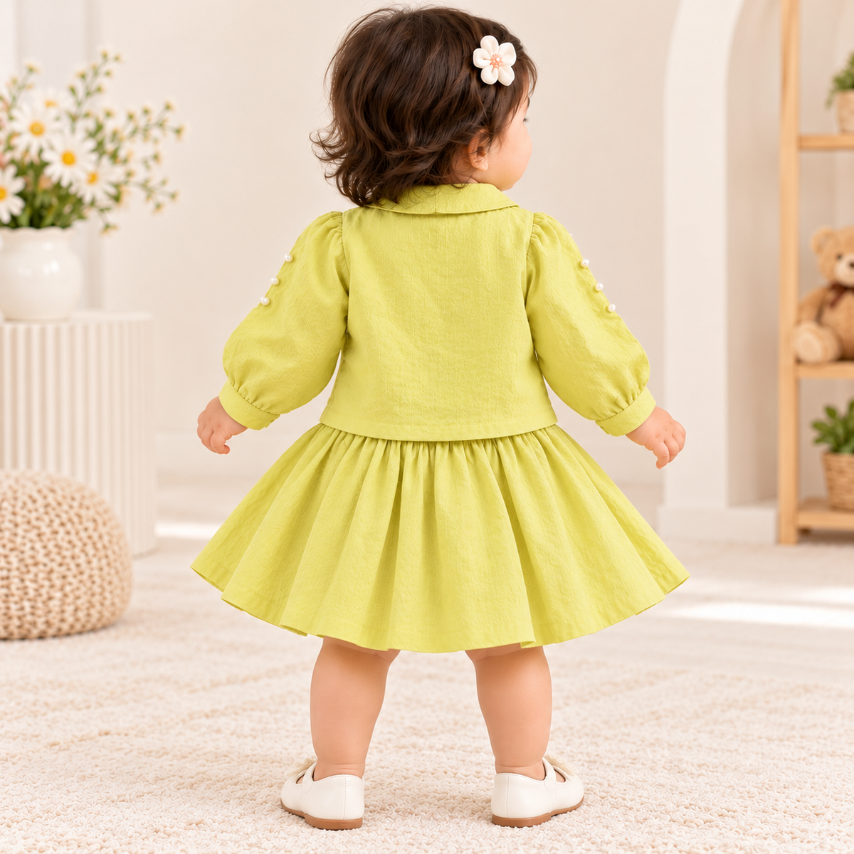 Smile Baby lime green girls skirt set back view