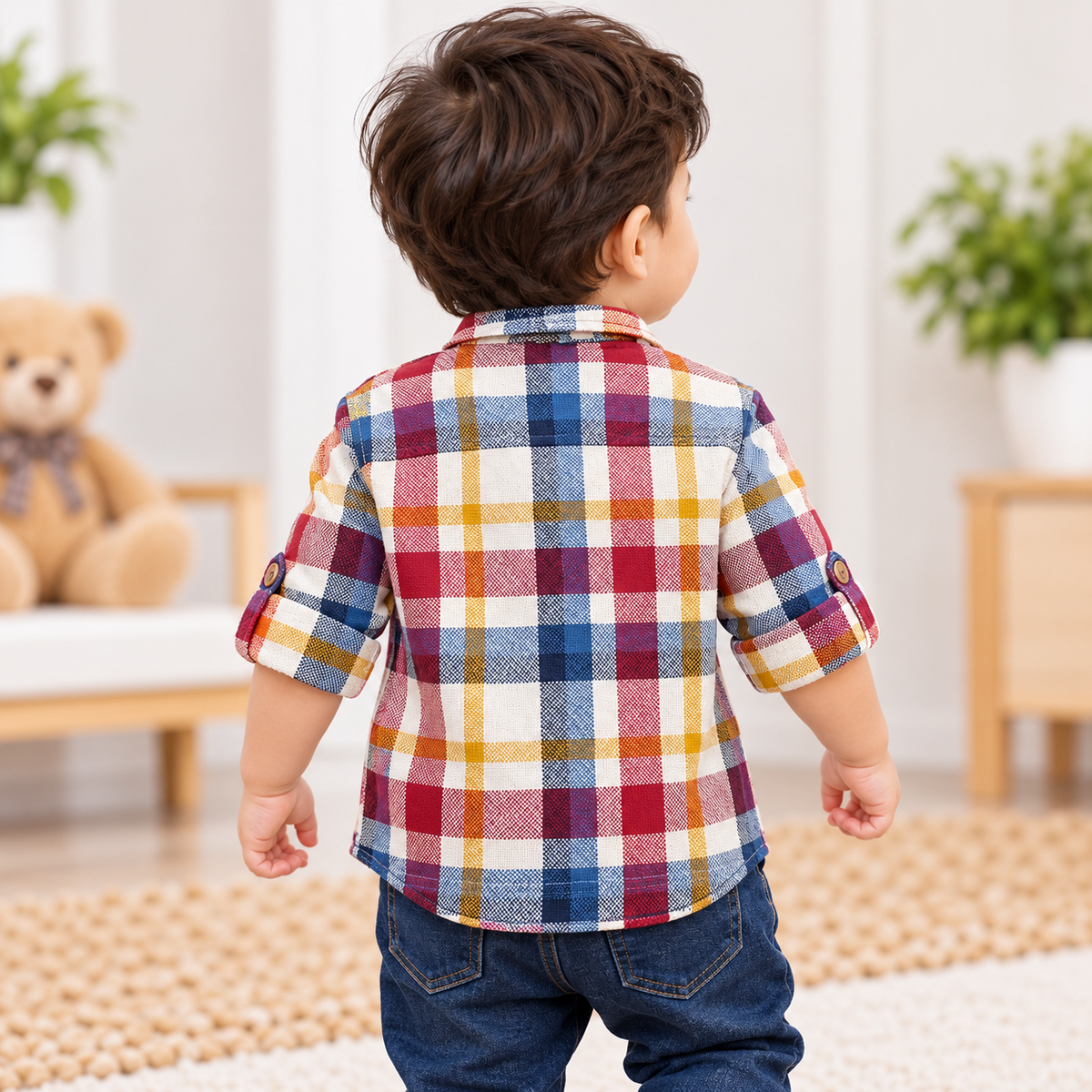 GUSTO boys multicolour plaid shirt back view