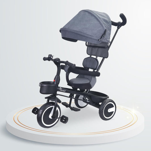R for Rabbit Tiny Toes T30 Ace Tricycles for Kids with Premium EVA Wheels, Canopy, Adjustable Parental Control & Storage Basket | Baby Trike Cycle for 1.5 to 5 Years, Upto 25 Kg Boy & Girl (Grey)