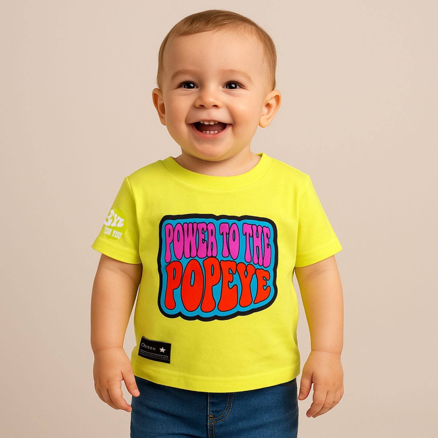 COOLEST Popeye Printed T-Shirt for Boys | Age 12 Months – 4 Years | Bottle Green & Neon Green