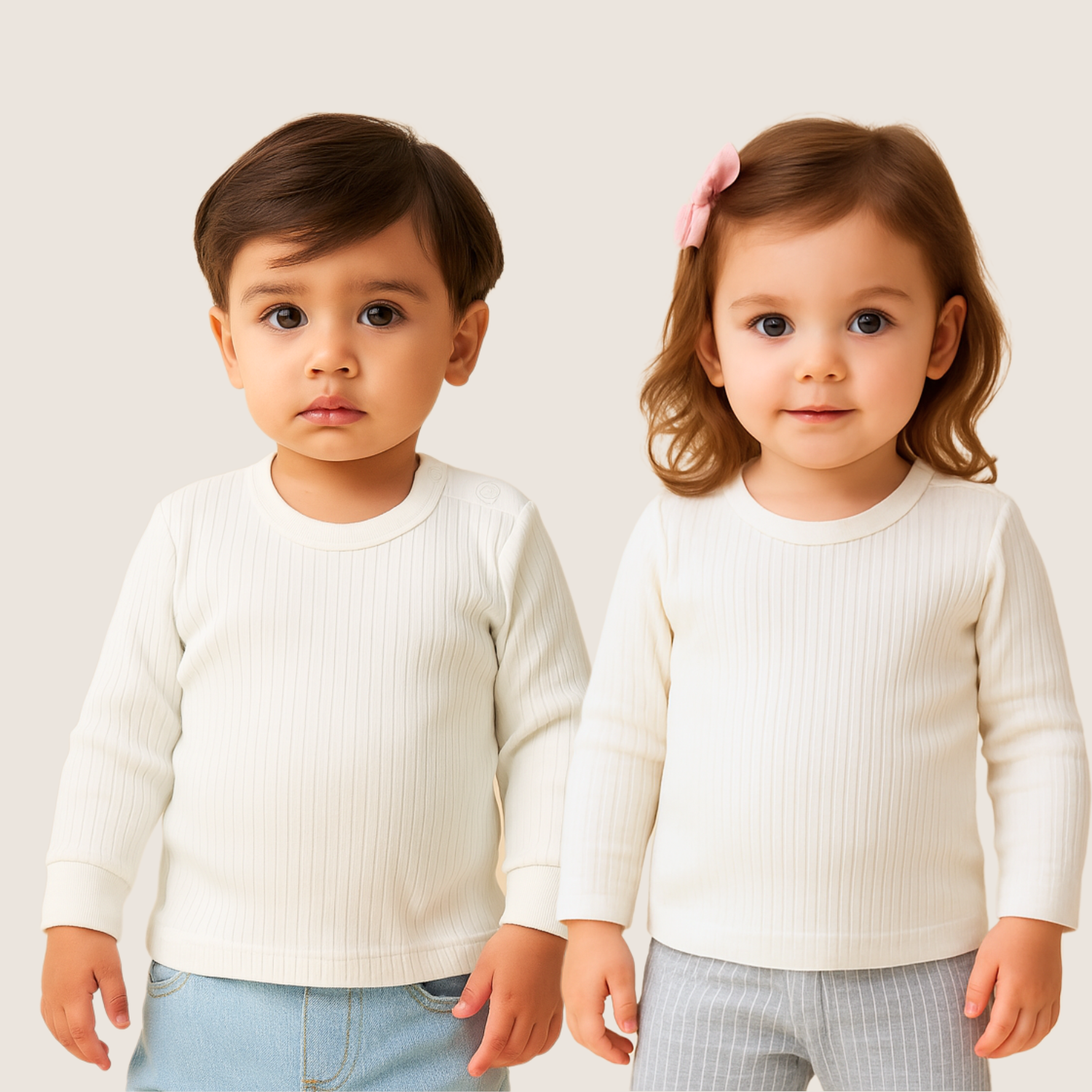 Smile Baby Kids Full Sleeve Thermal Top & Legging Set – Soft & Warm Winter Innerwear for Boys & Girls (White, 0–6 Years)