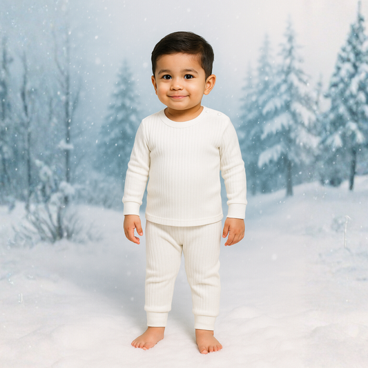 Smile Baby Kids Full Sleeve Thermal Top & Legging Set – Soft & Warm Winter Innerwear for Boys & Girls (White, 0–6 Years)