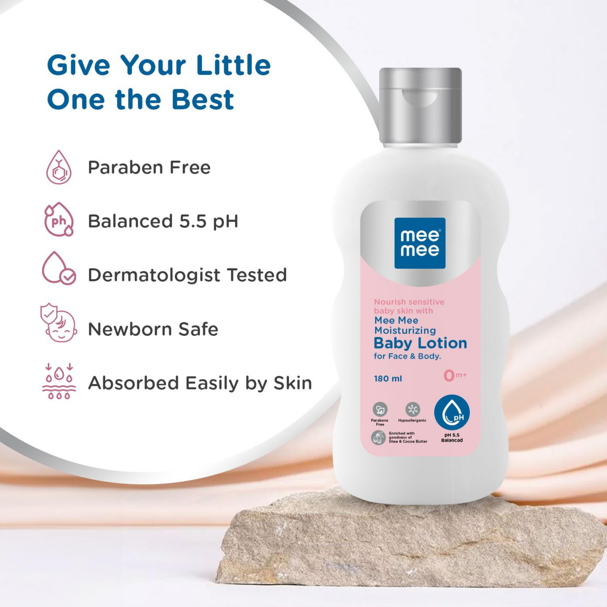 Mee Mee Moisturizing Baby Lotion for Face & Body, Shea, Cocoa Butter & Almond Oil, 24 Hrs Moisturization