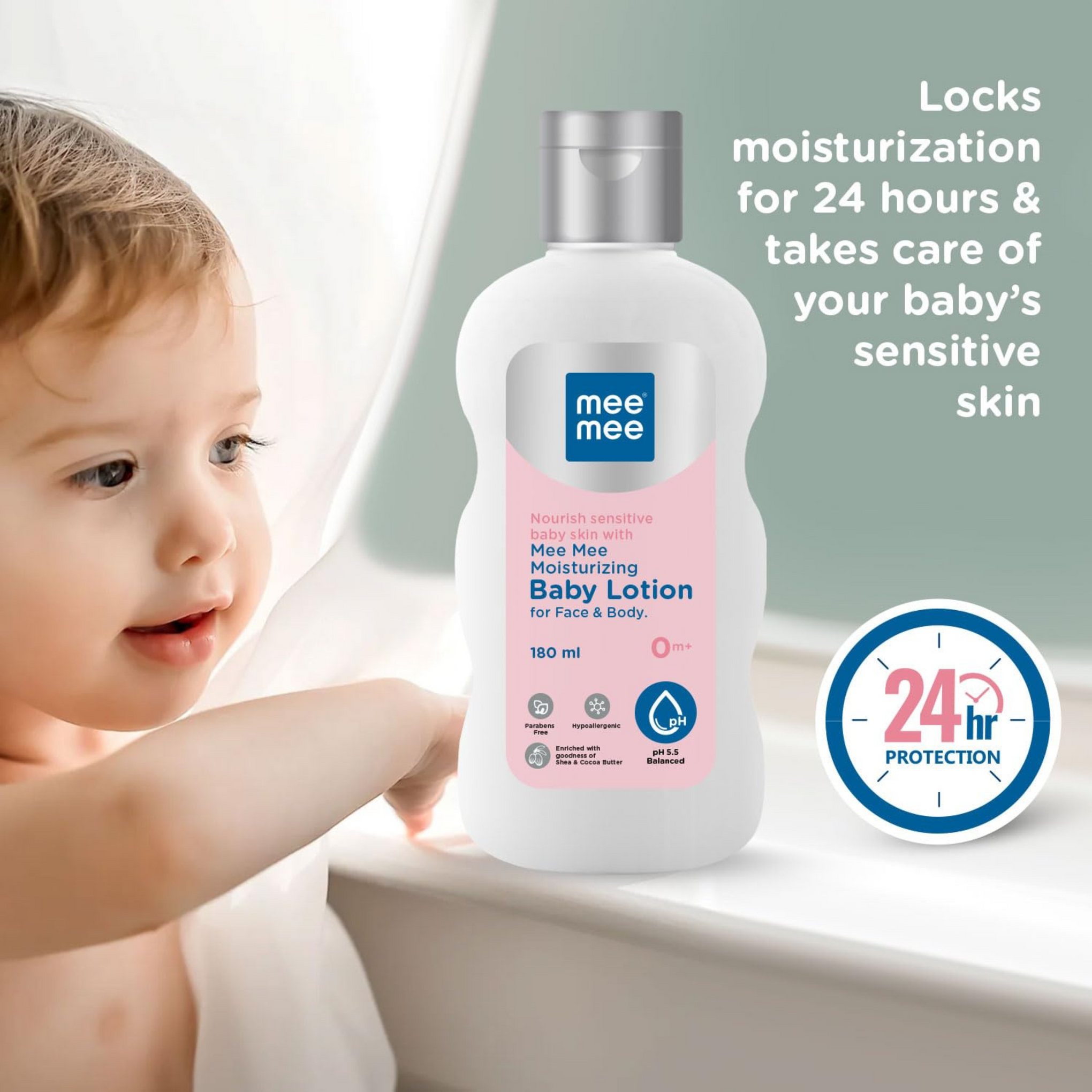 Mee Mee Moisturizing Baby Lotion for Face & Body, Shea, Cocoa Butter & Almond Oil, 24 Hrs Moisturization