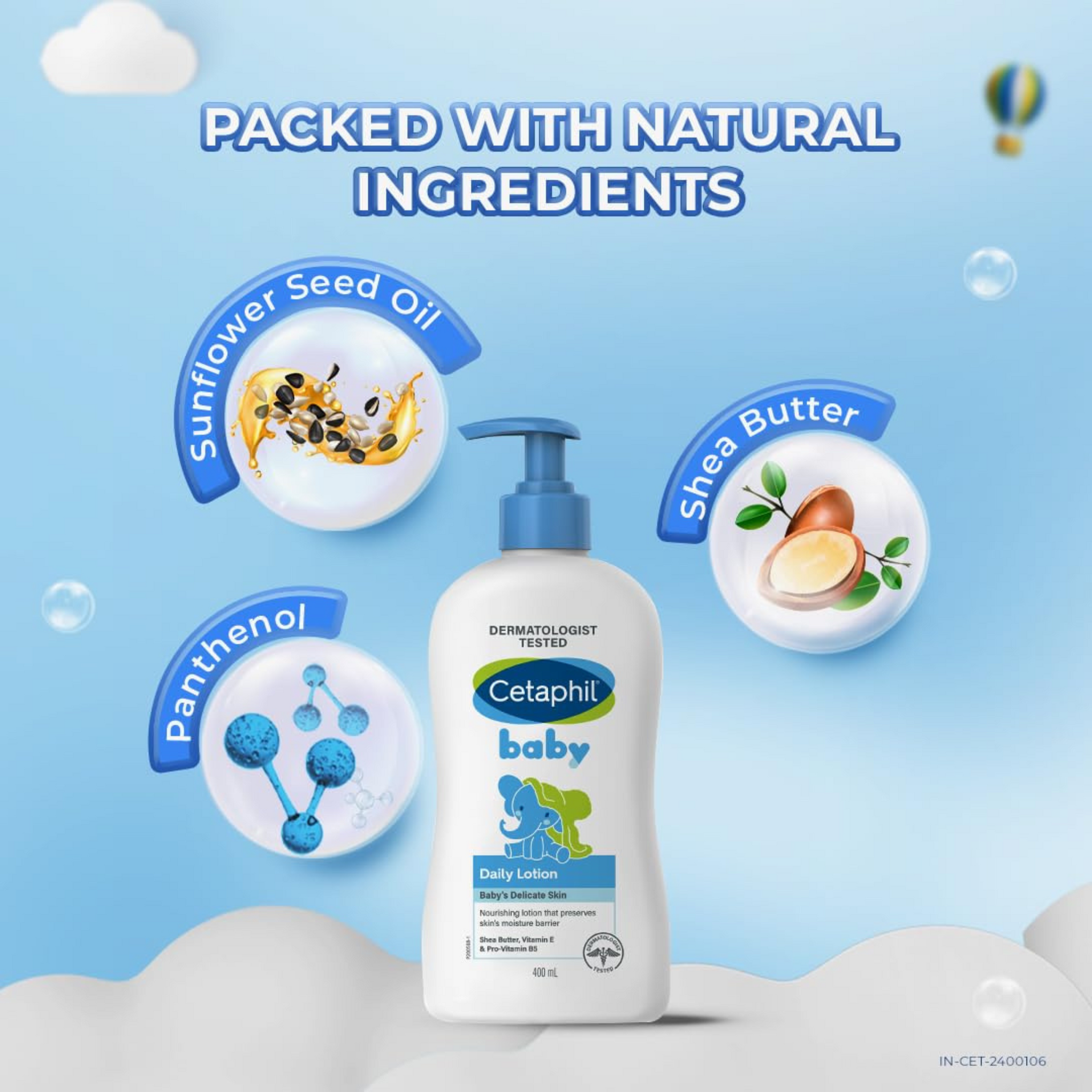 Cetaphil Baby Daily Lotion, Suitable for baby’s delicate skin, Shea Butter and Vit E, Dermatologist Tested and Pediatrician Recommended, 400 ml