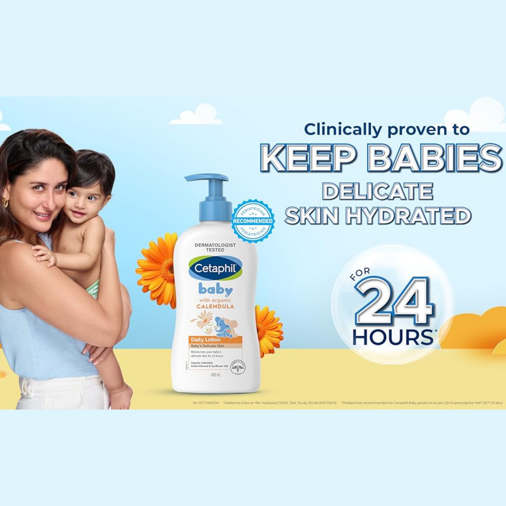 Cetaphil Baby Daily Moisturizing Lotion 400ml with Organic Calendula for Face & Body, Moisturizer for Kids