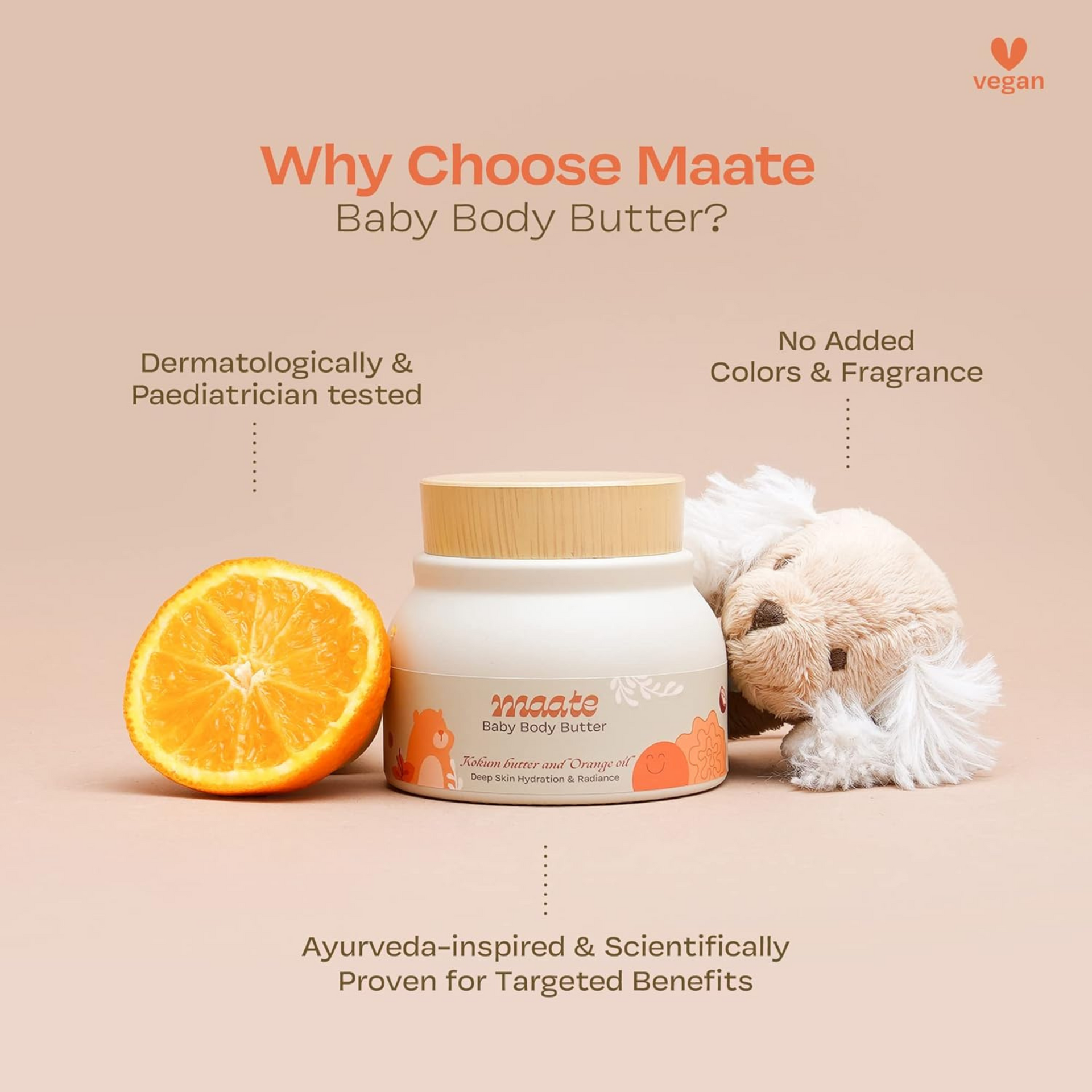 Maate Baby Body Butter (50 gm) | Enriched with Pure Kokum Butter, Shea Butter, Orange & Saffron Oil | Baby Body Butter For Kids 0-12 years | Baby Moisturizer Cream
