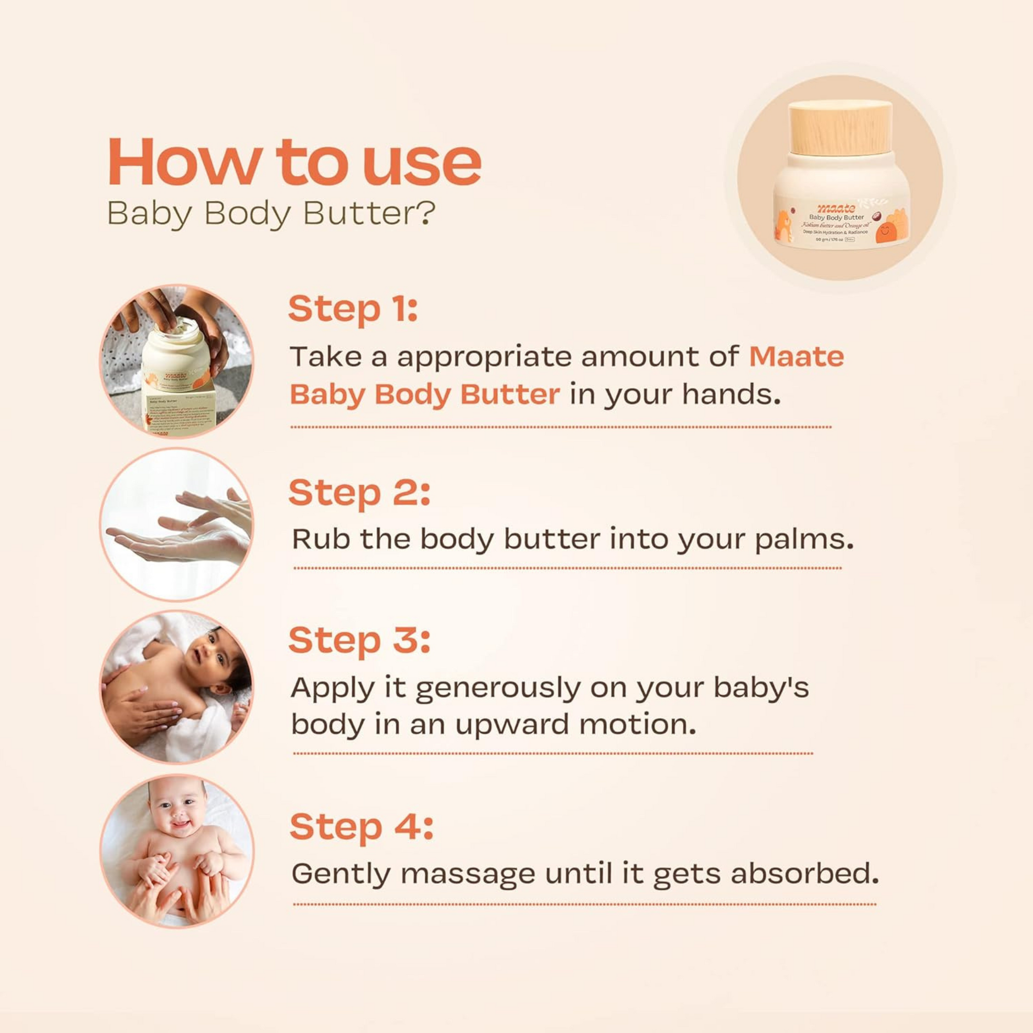 Maate Baby Body Butter (50 gm) | Enriched with Pure Kokum Butter, Shea Butter, Orange & Saffron Oil | Baby Body Butter For Kids 0-12 years | Baby Moisturizer Cream
